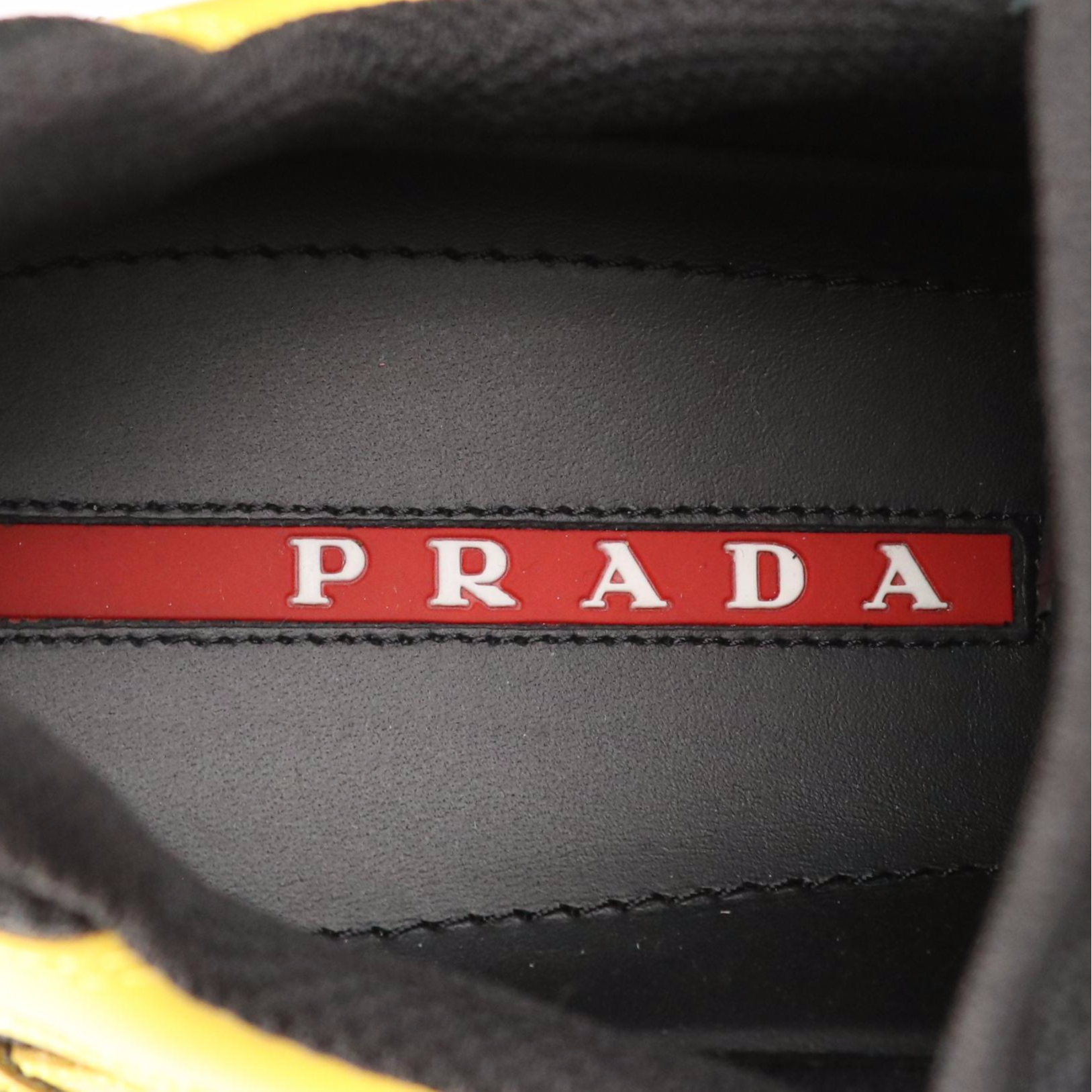 Prada America's Cup Sunny Yellow/Black Patent Leather Low-Top Sneakers in Box