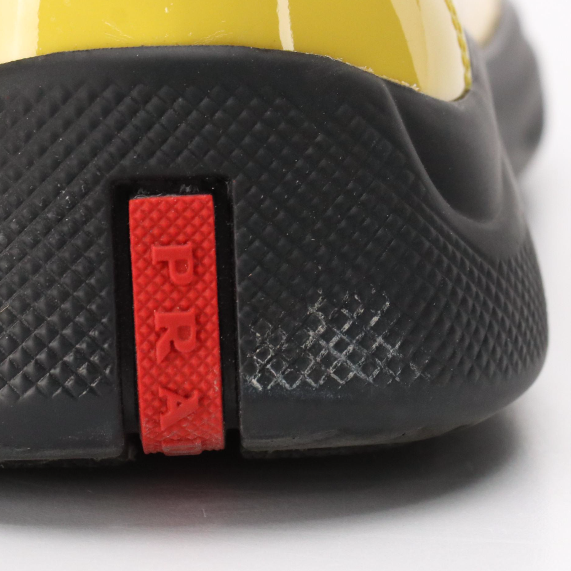 Prada America's Cup Sunny Yellow/Black Patent Leather Low-Top Sneakers in Box