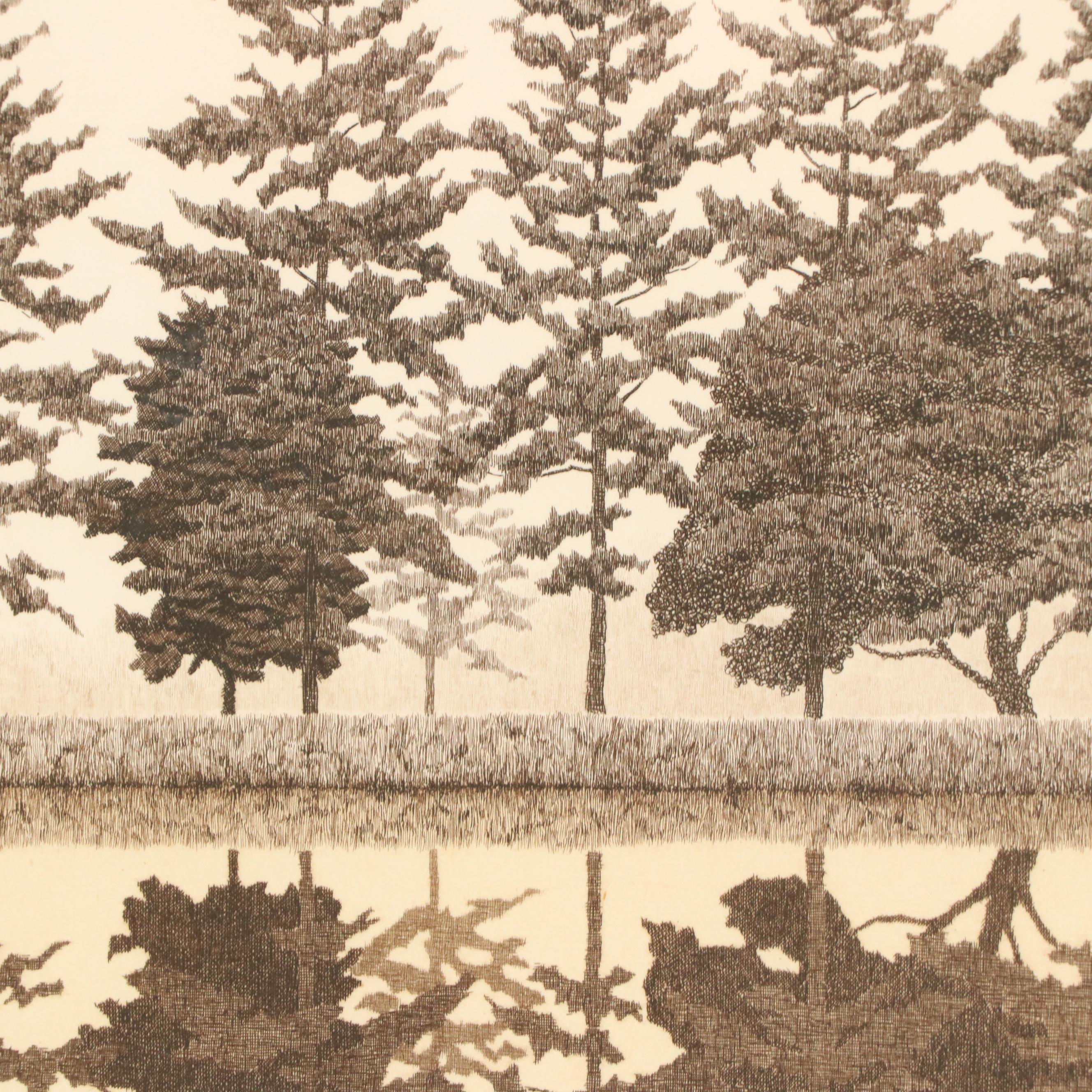 Tanaka Ryōhei Etching "Reflection," 1987