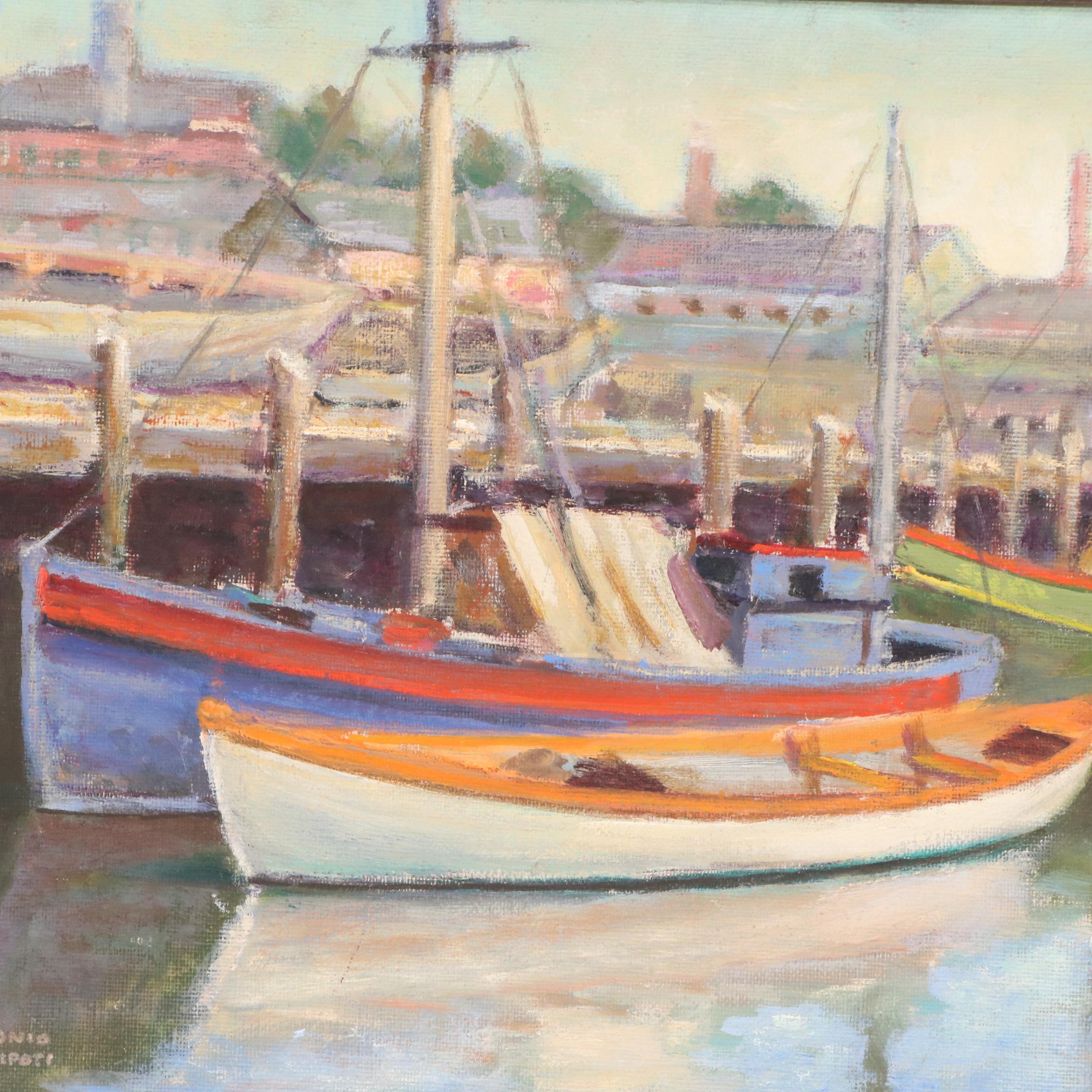 Antonio Scilipoti Harbor Scene Oil Painting
