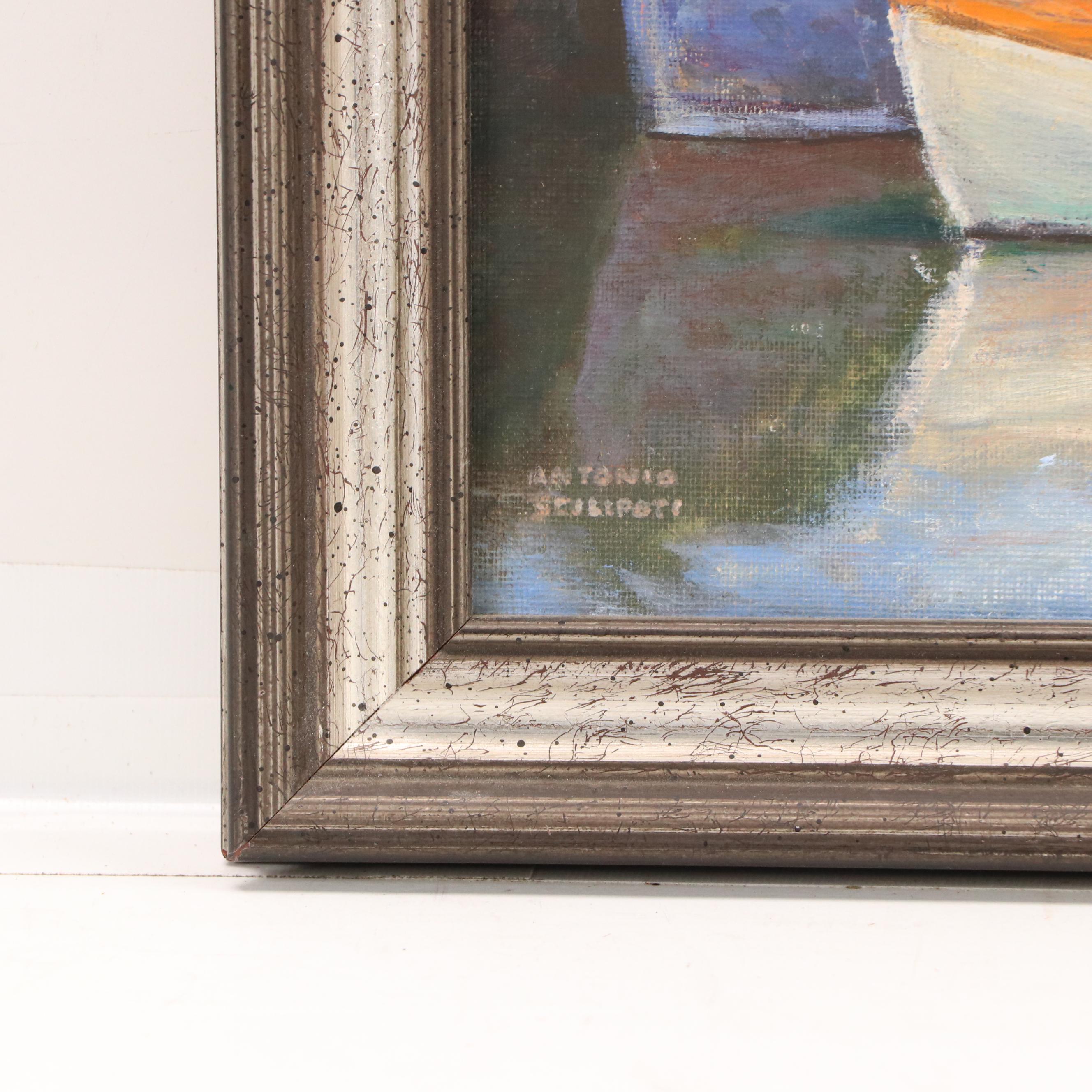 Antonio Scilipoti Harbor Scene Oil Painting