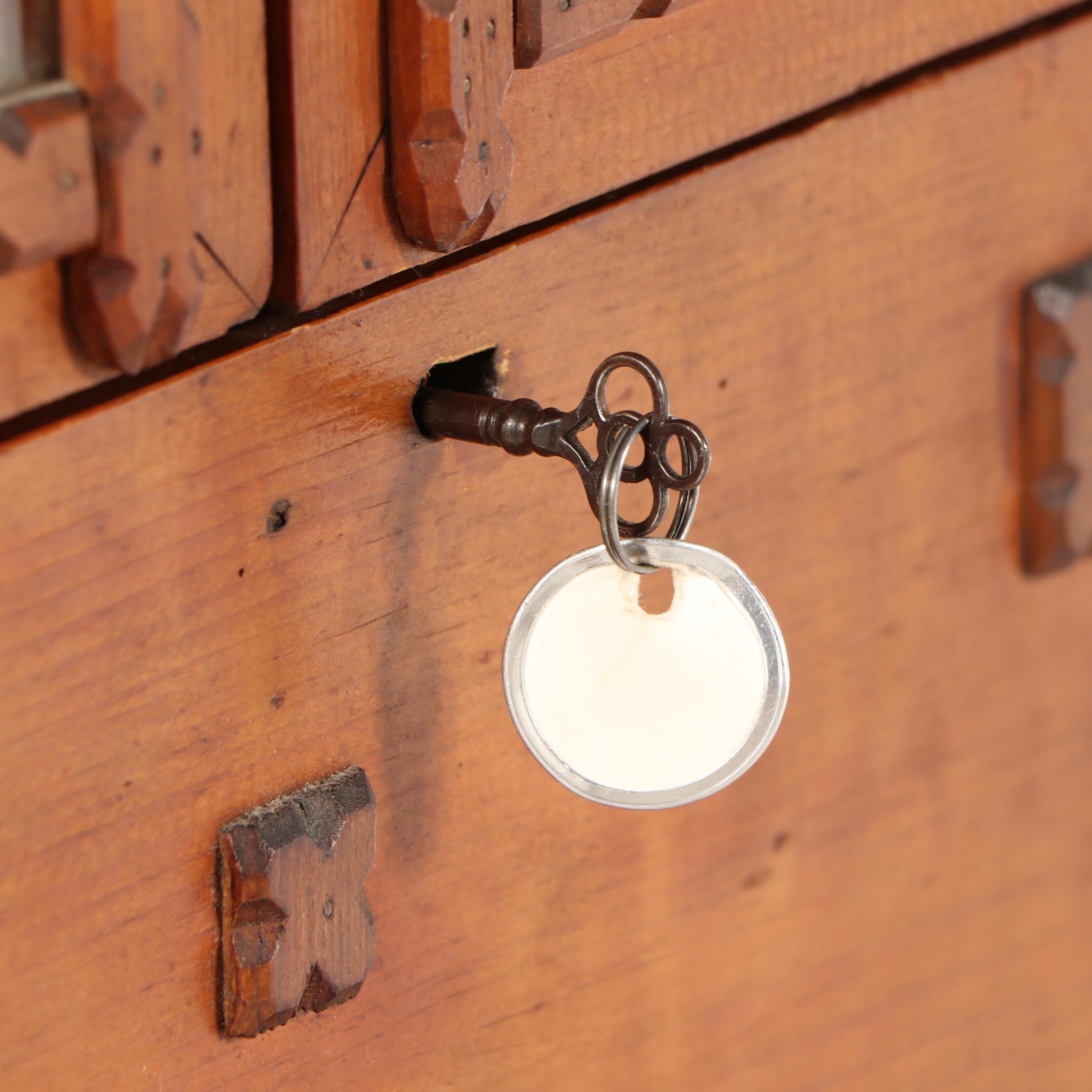 Child's Size Tramp Art Chip-Carved Pine Secretary Bookcase, Early 20th Century