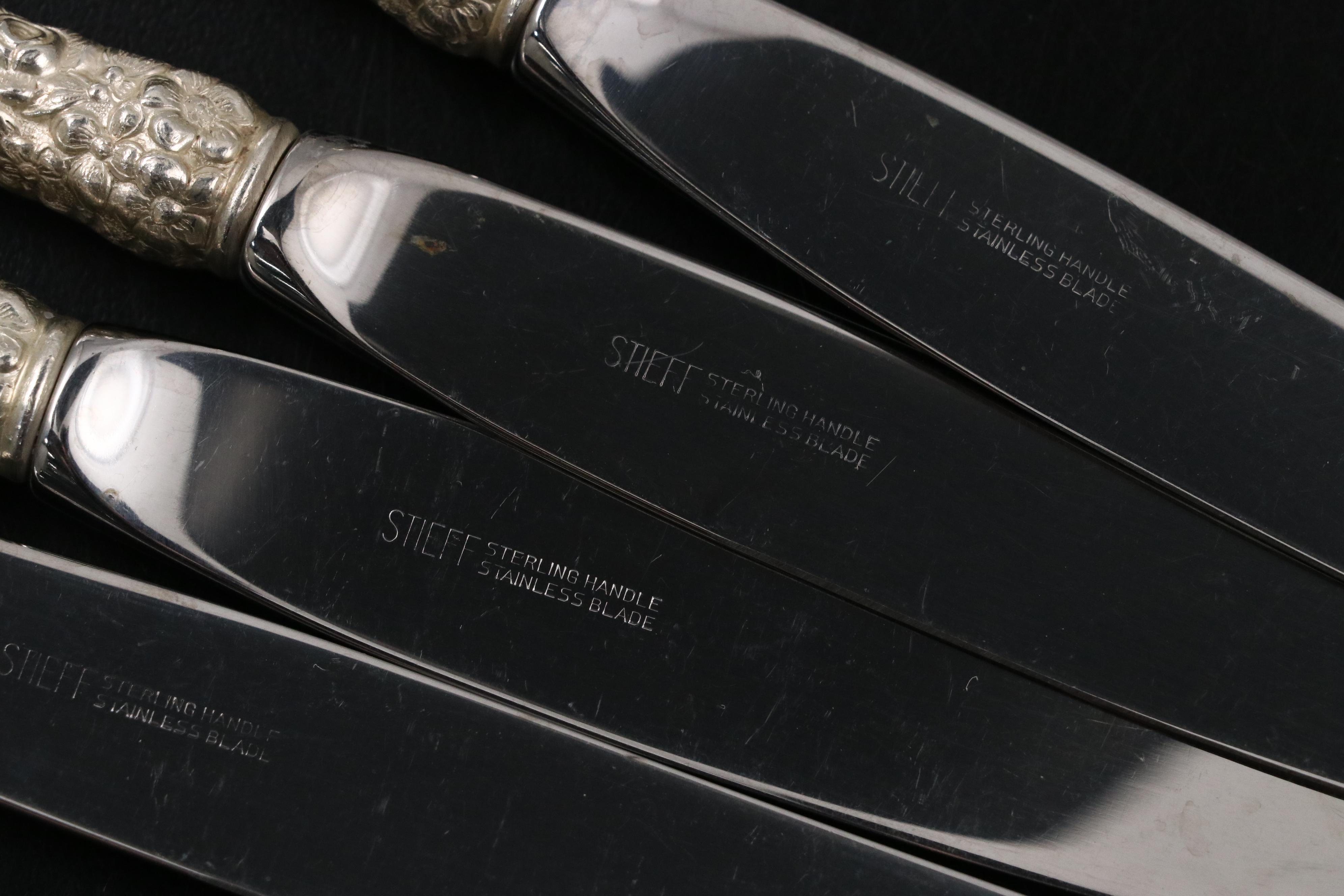 Stieff "Rose" Sterling Silver Handled Knives