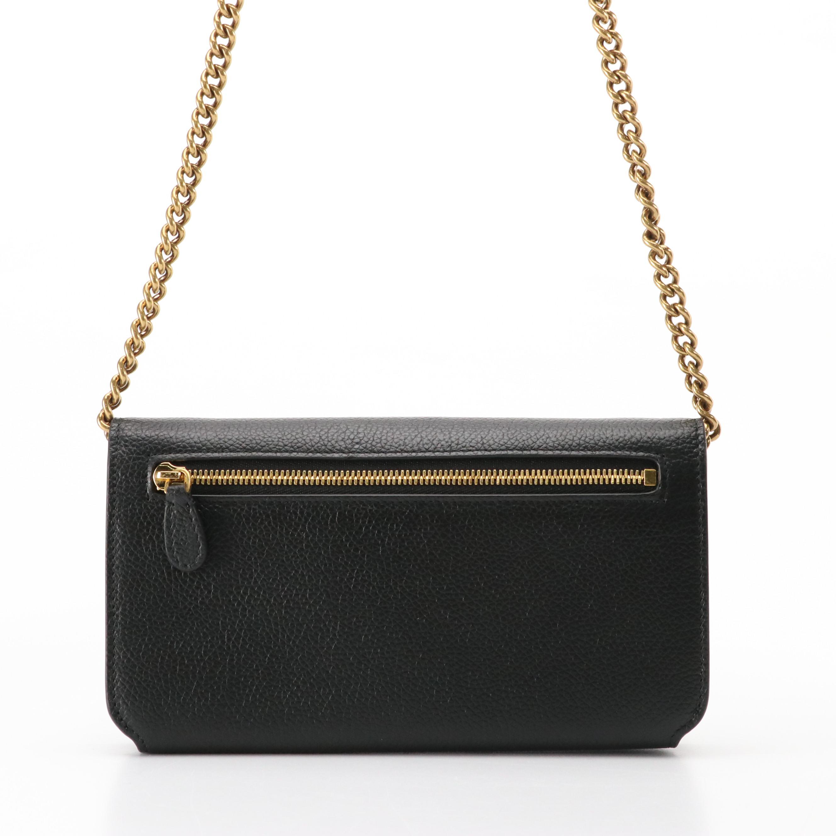 Balenciaga Cash Phone Chain Wallet in Black Grained Leather