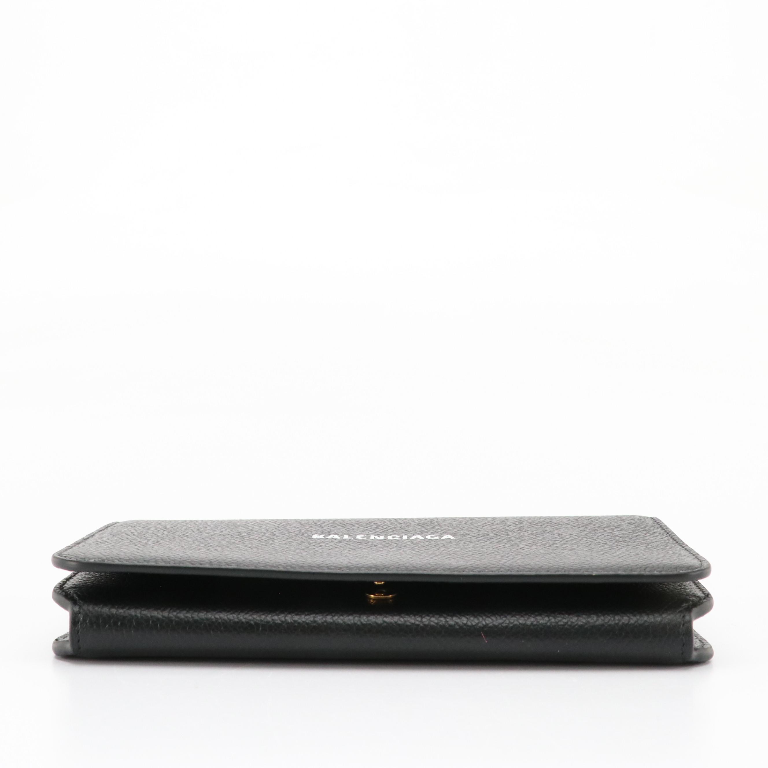 Balenciaga Cash Phone Chain Wallet in Black Grained Leather
