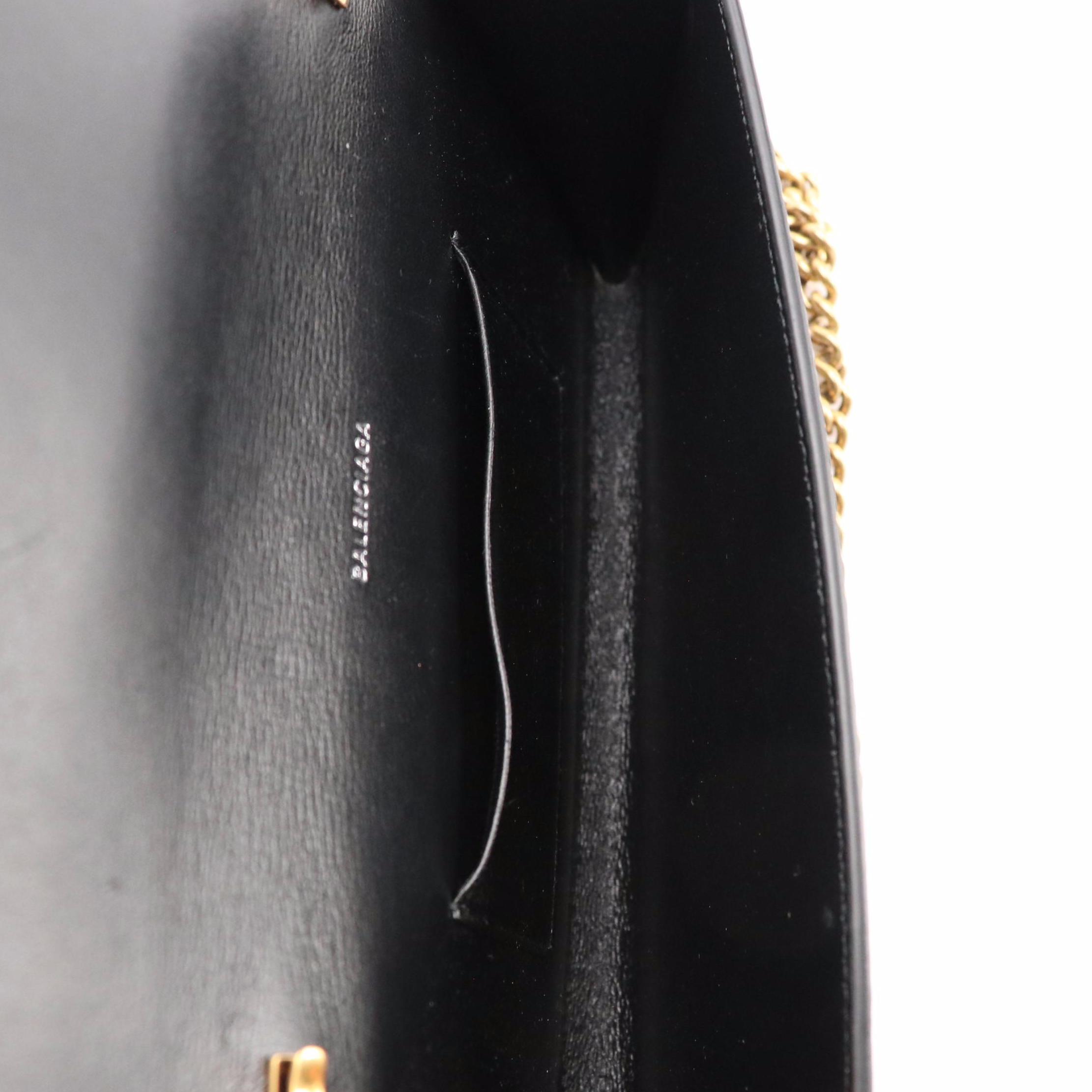 Balenciaga Cash Phone Chain Wallet in Black Grained Leather