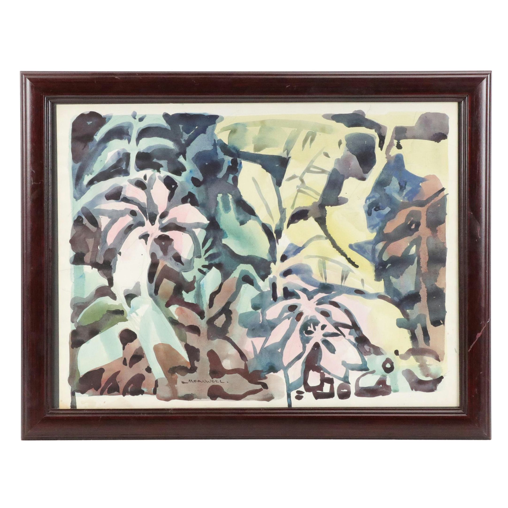 Jack Meanwell Modern Botanical Watercolor Painting, Late 20th Century