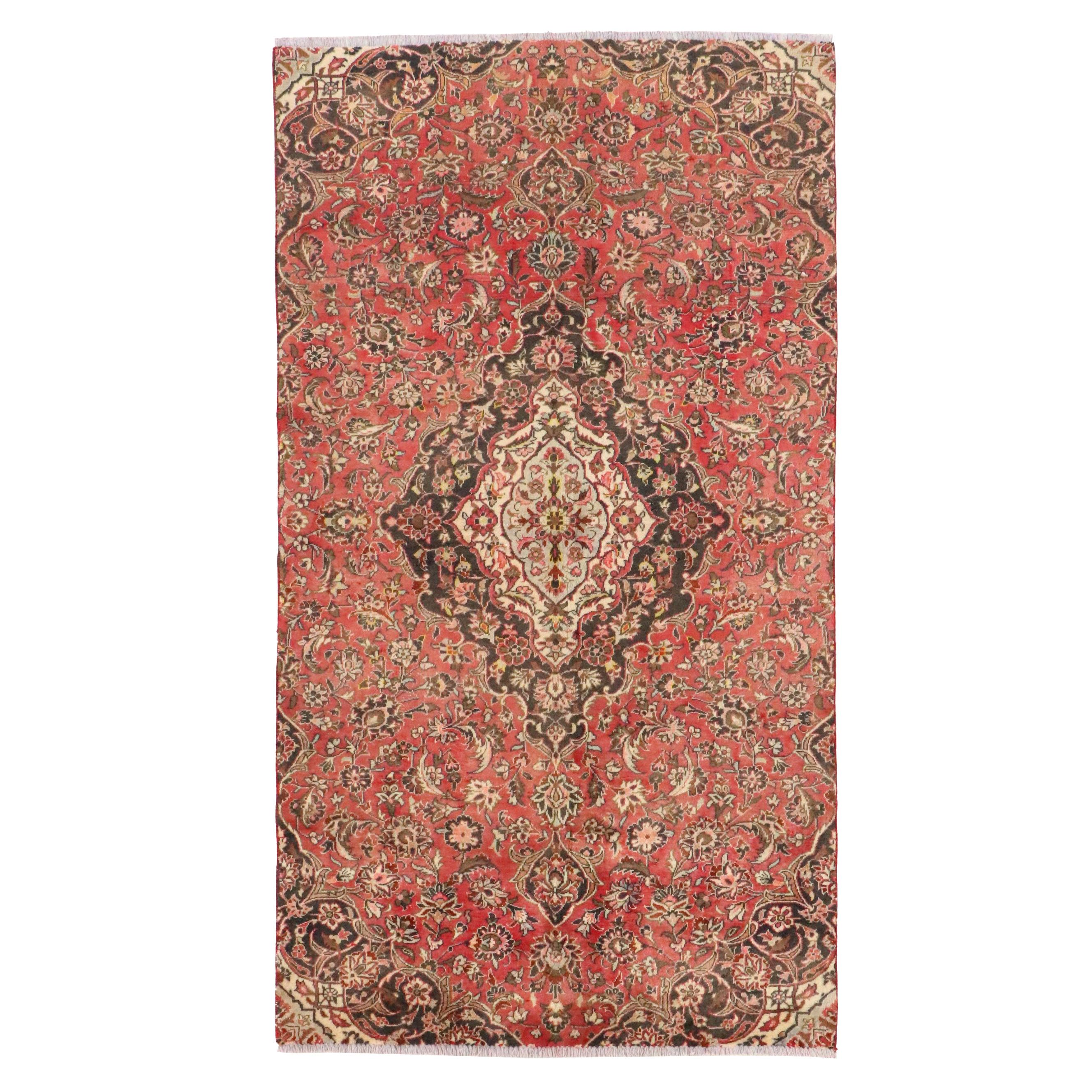 4'11 x 8'11 Hand-Knotted Persian Kashan Remnant Area Rug