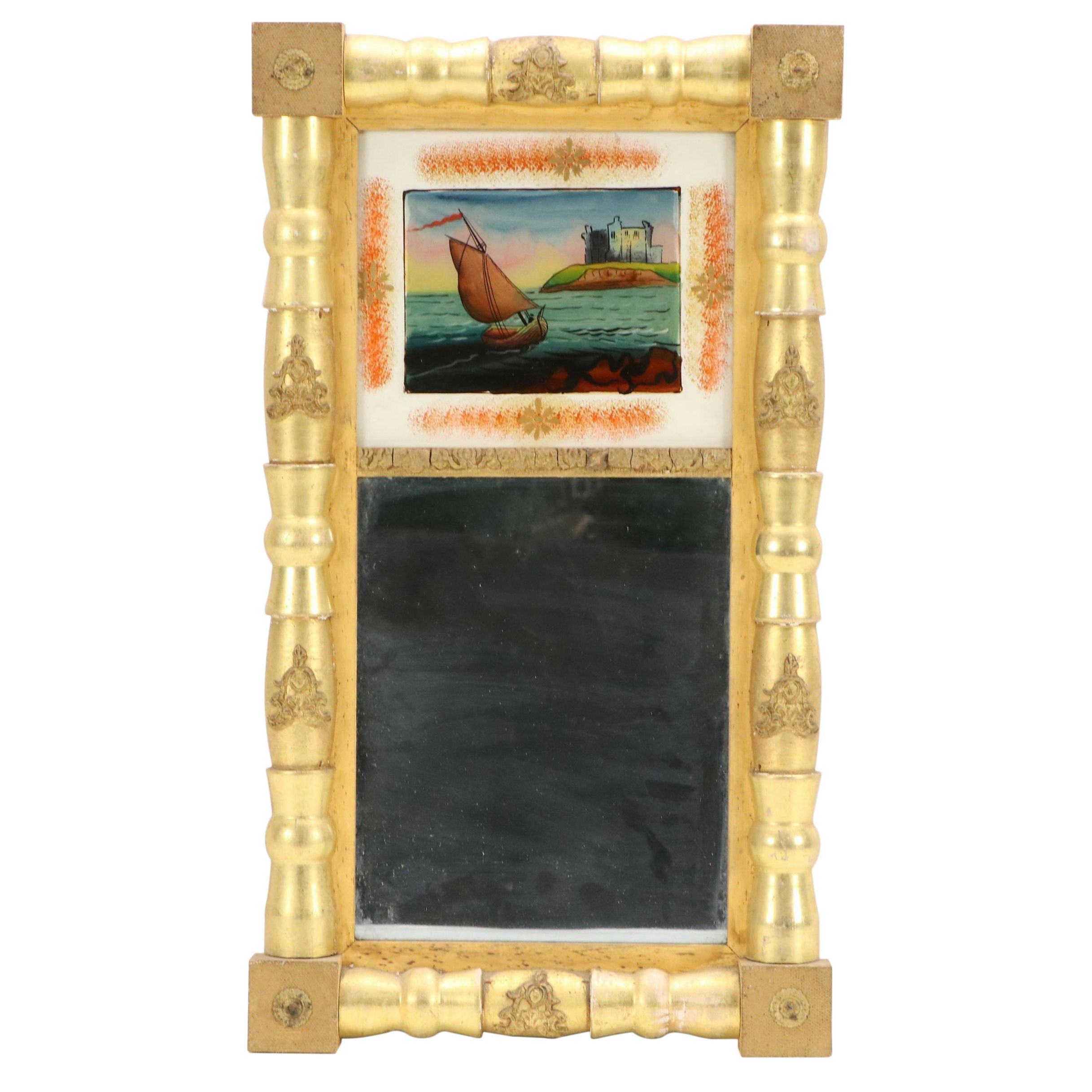 Mirror With Reverse Glass Painting of Coastal Scene