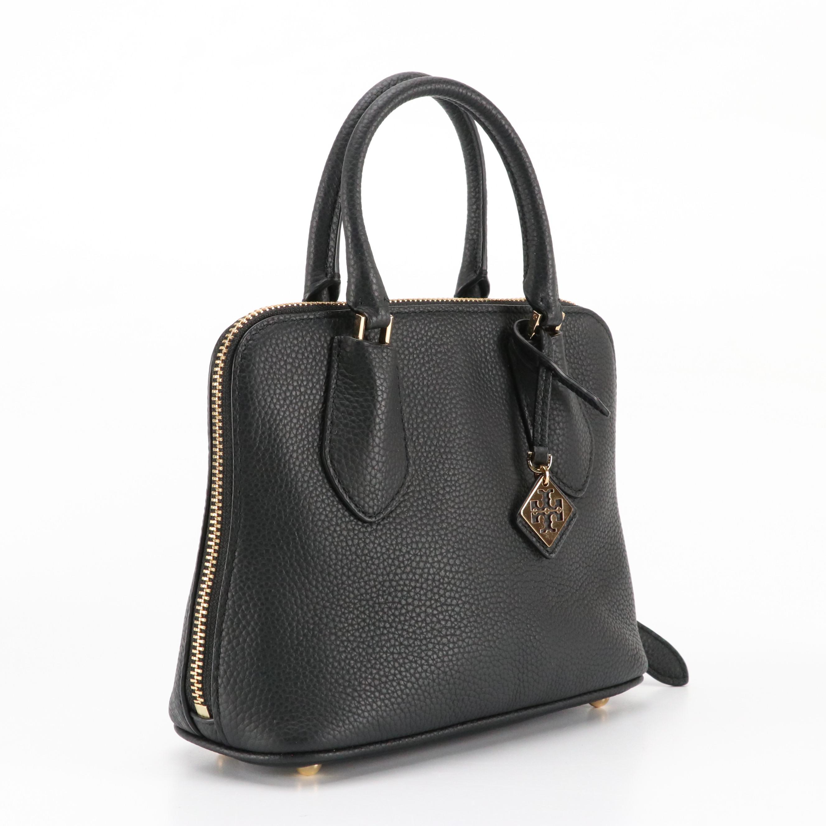 Tory Burch Mini Two-Way Swing Bag in Black Grained Leather