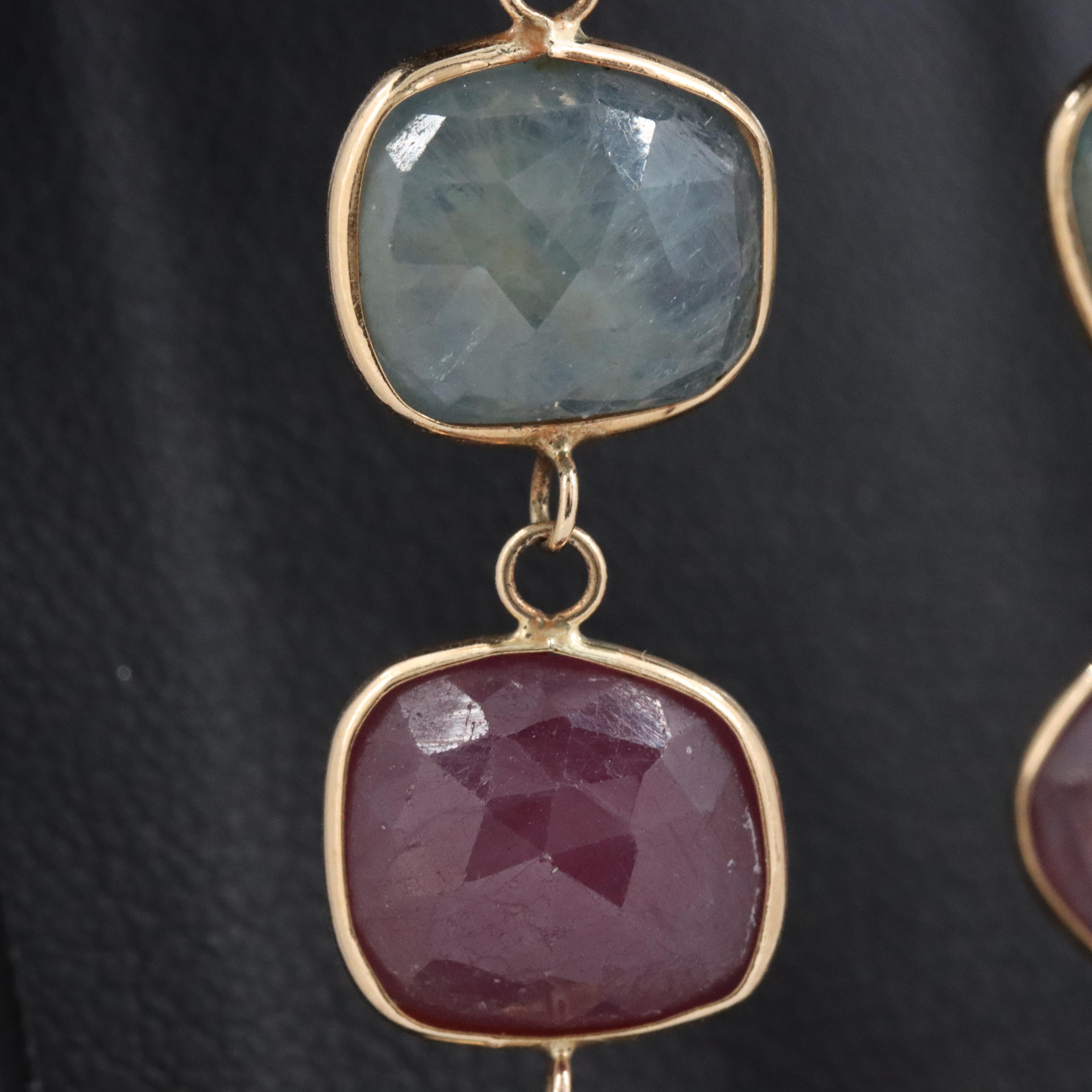 14K Ruby and Sapphire Dangle Earrings