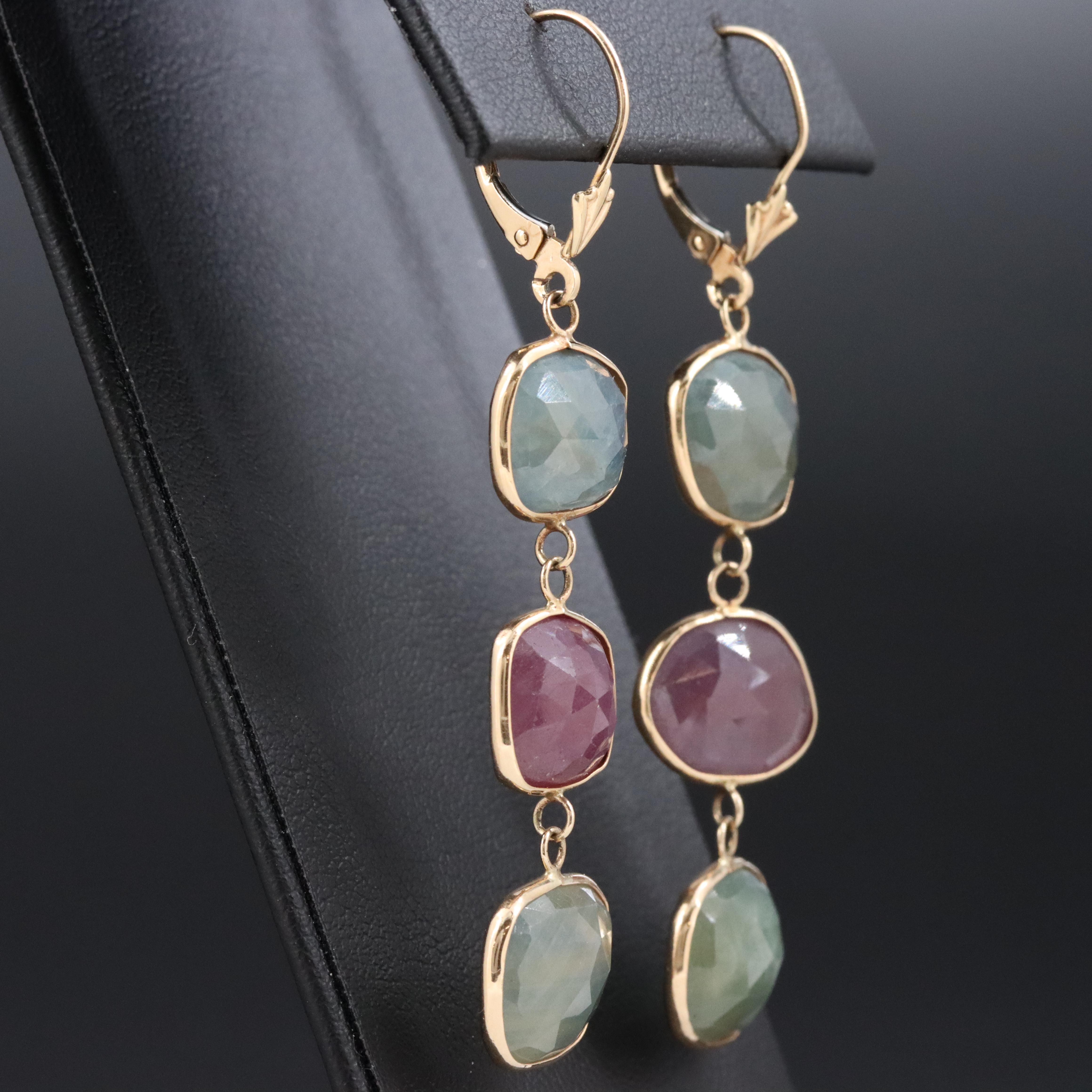 14K Ruby and Sapphire Dangle Earrings