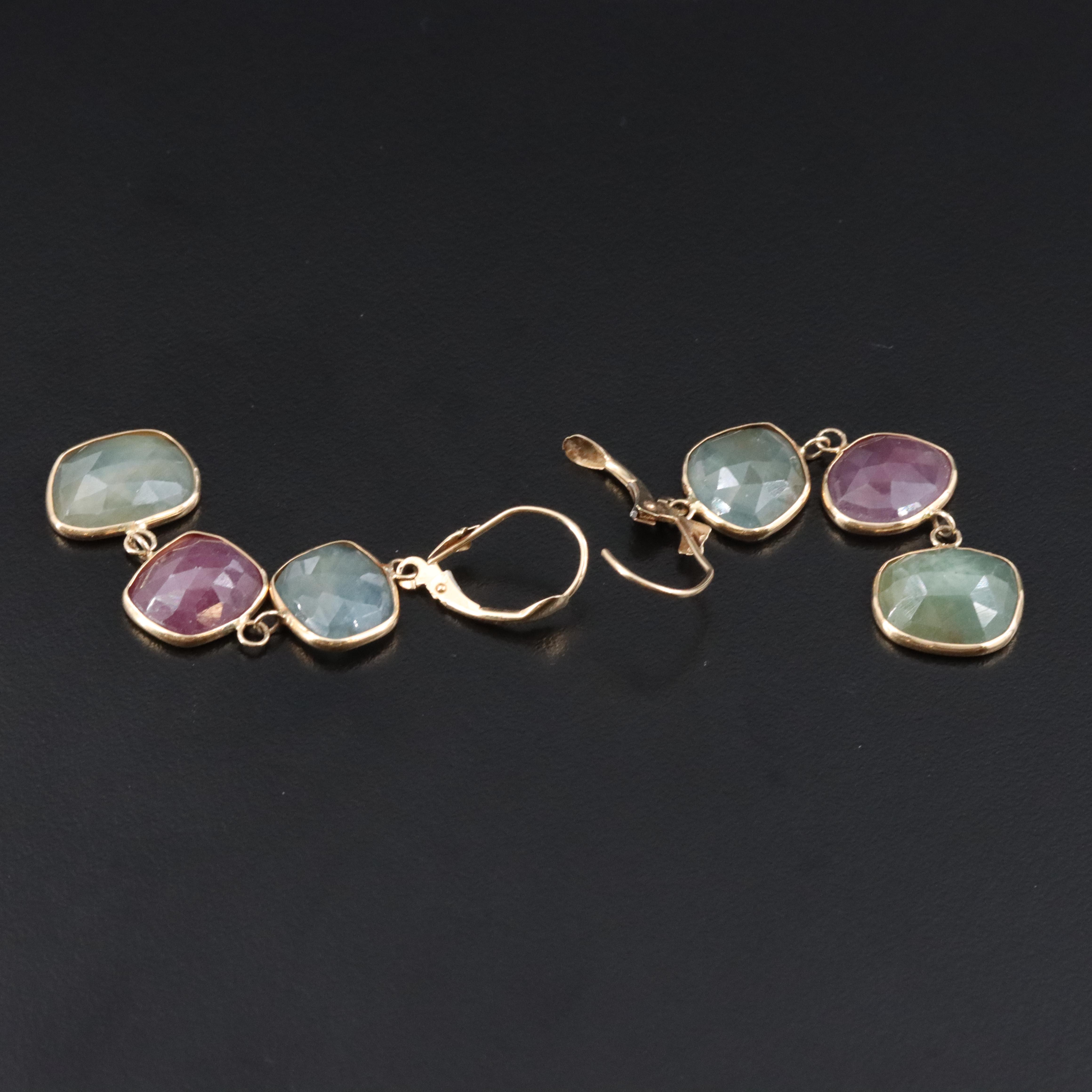 14K Ruby and Sapphire Dangle Earrings