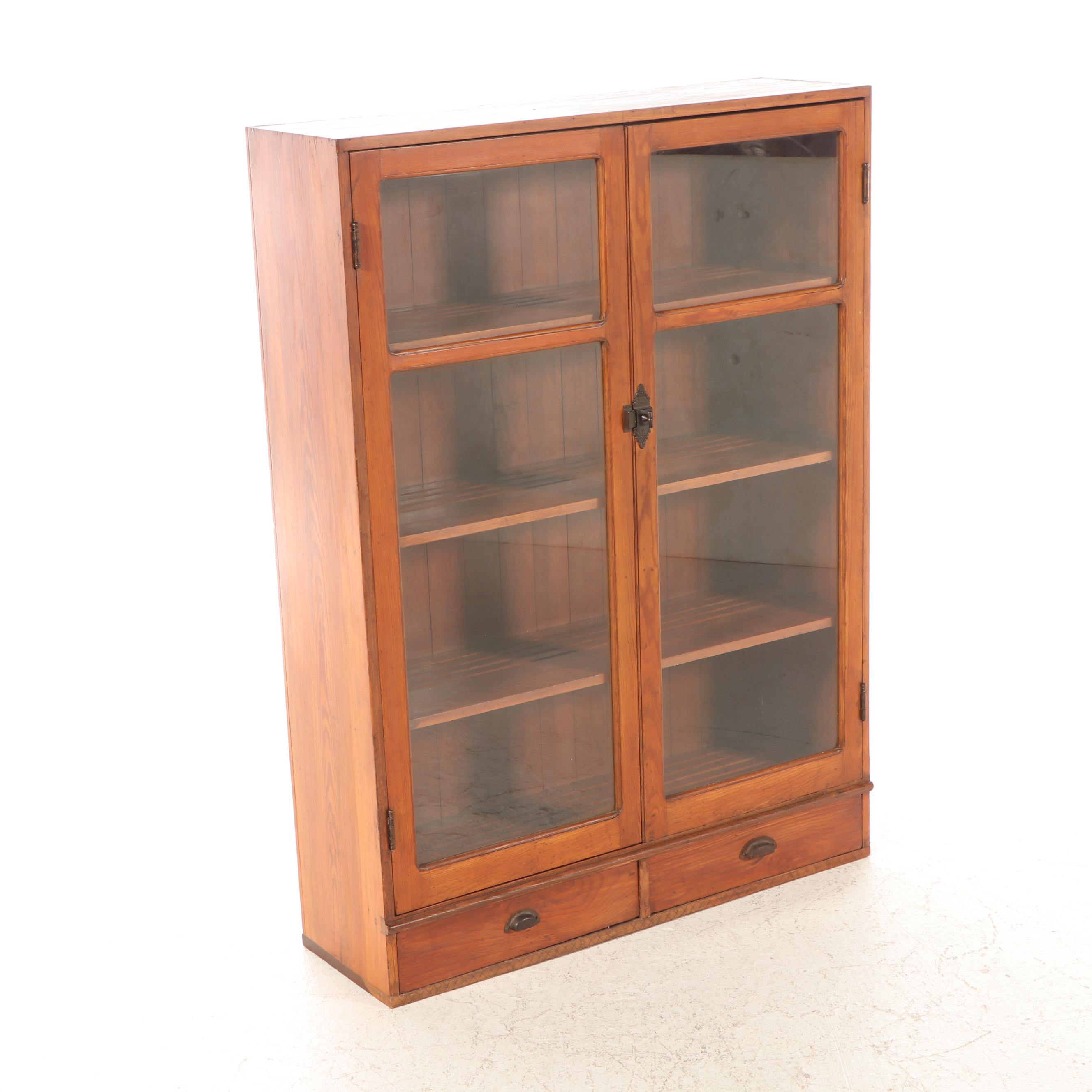 American Yellow Pine China Cabinet, Early 20th Century