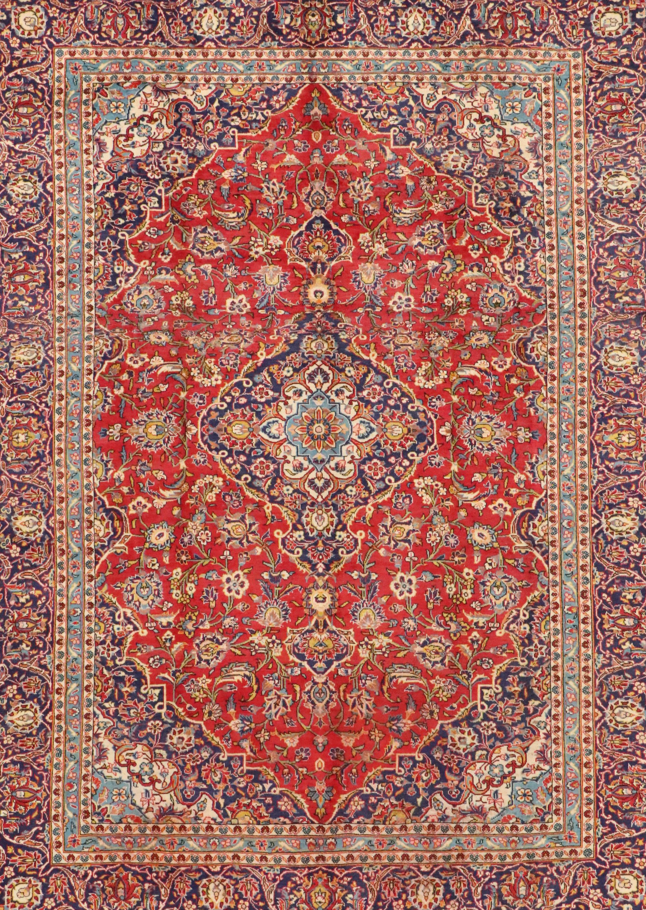 9'6 x 12'9 Hand-Knotted Persian Kashan Room-Sized Rug