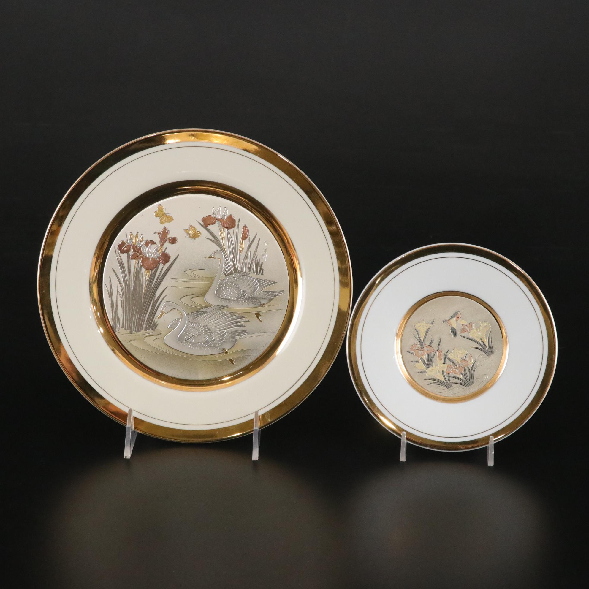 Japanese Chokin 24K and Copper Plate Porcelain Plates, Vases & More