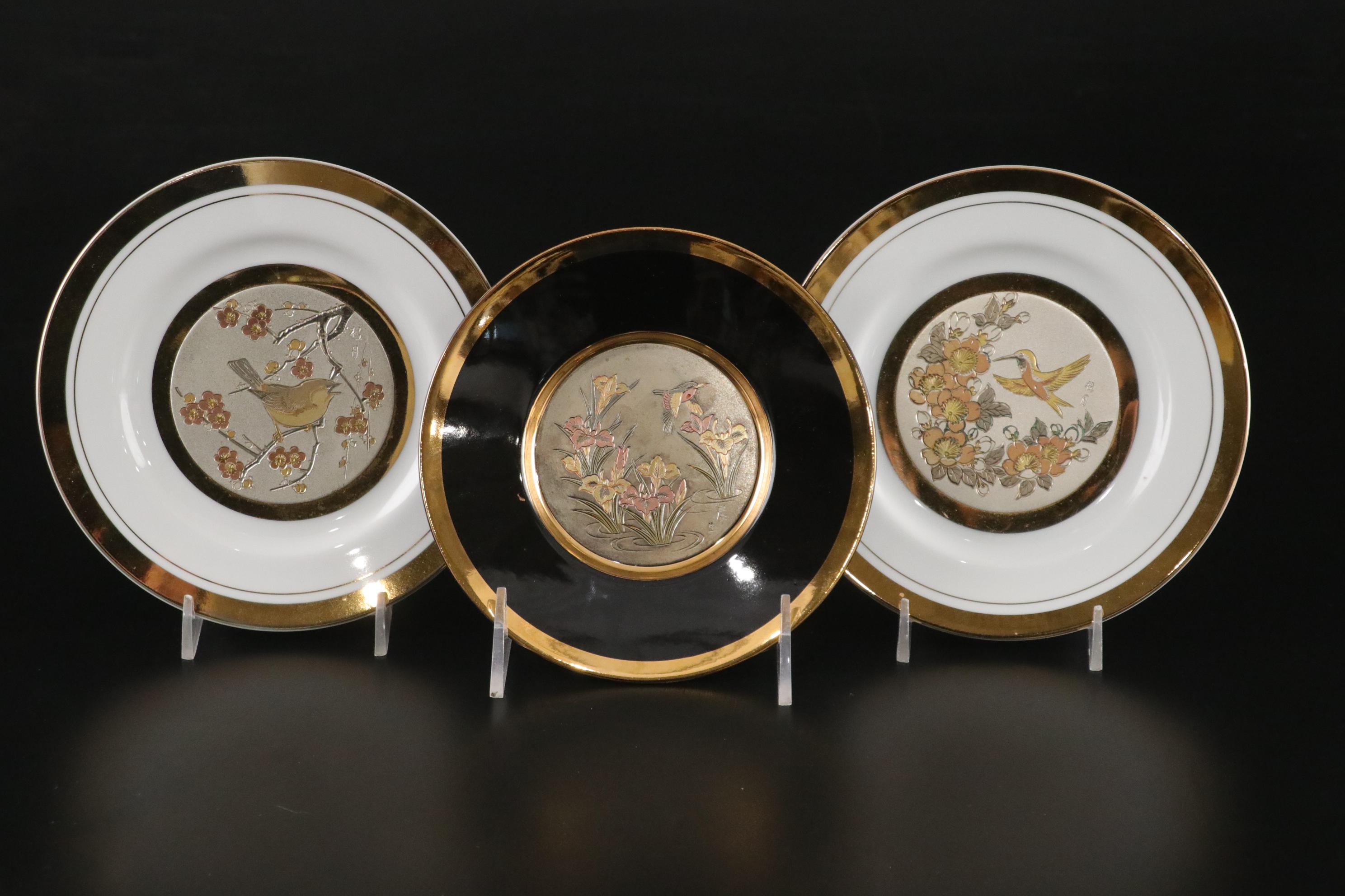 Japanese Chokin 24K and Copper Plate Porcelain Plates, Vases & More