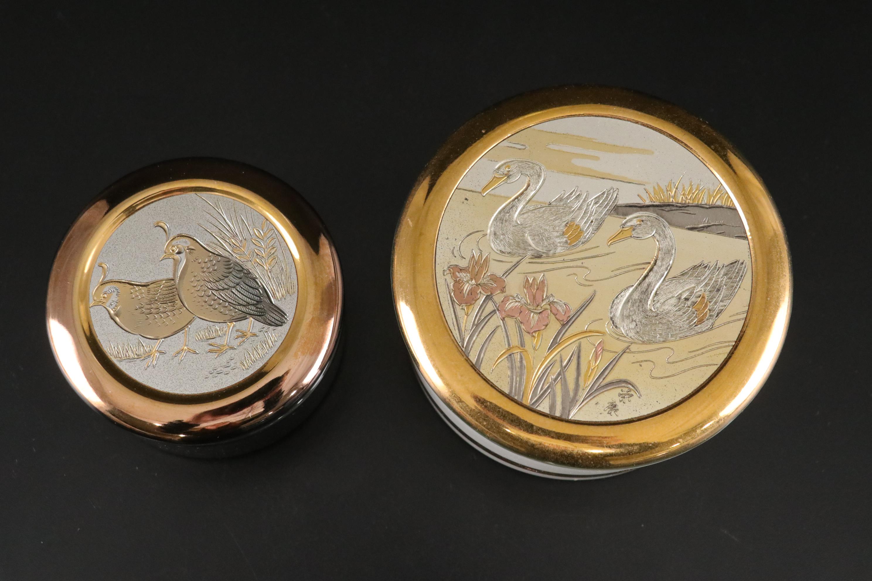 Japanese Chokin 24K and Copper Plate Porcelain Plates, Vases & More