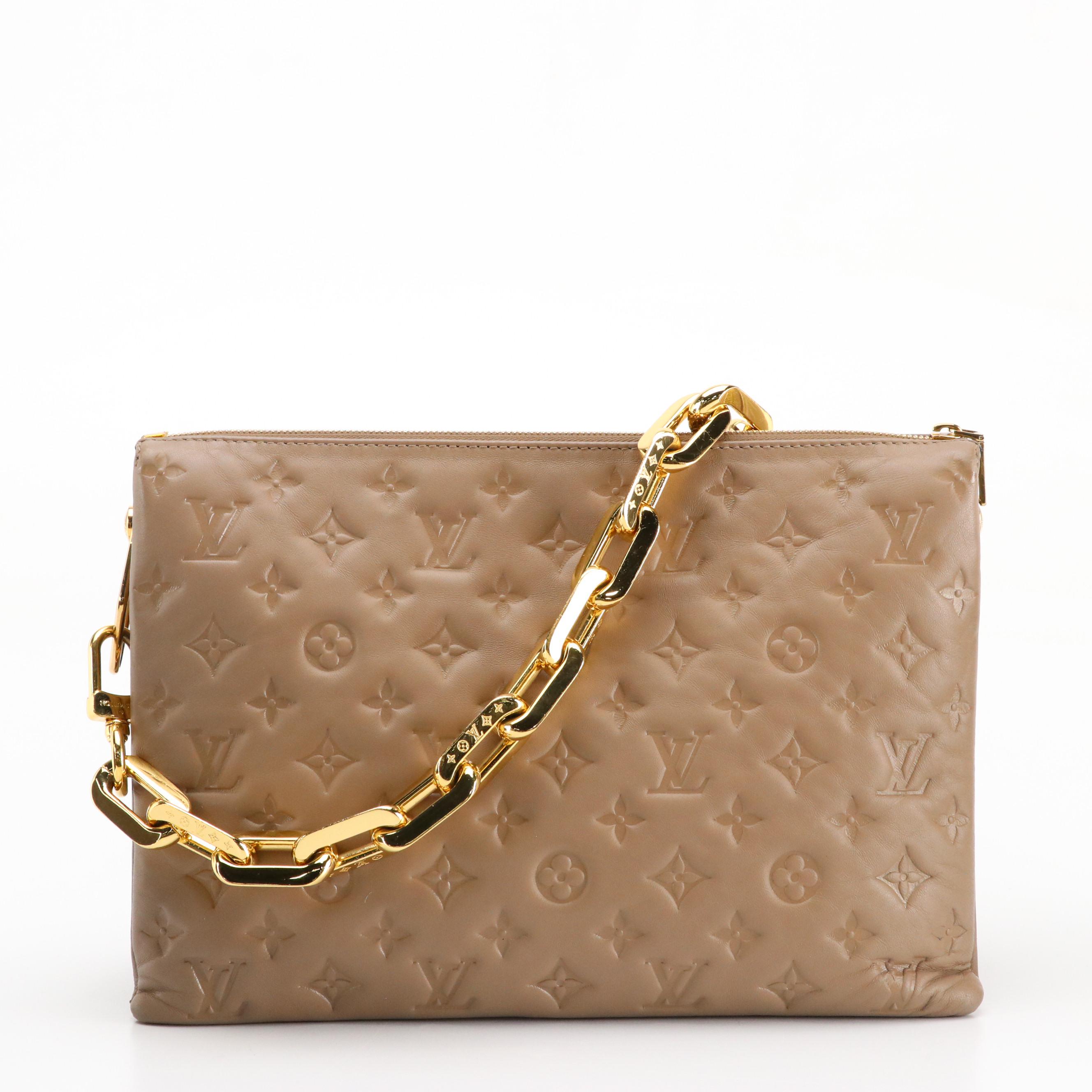Louis Vuitton Coussin MM Two-Way Bag in Taupe Embossed Lambskin Leather