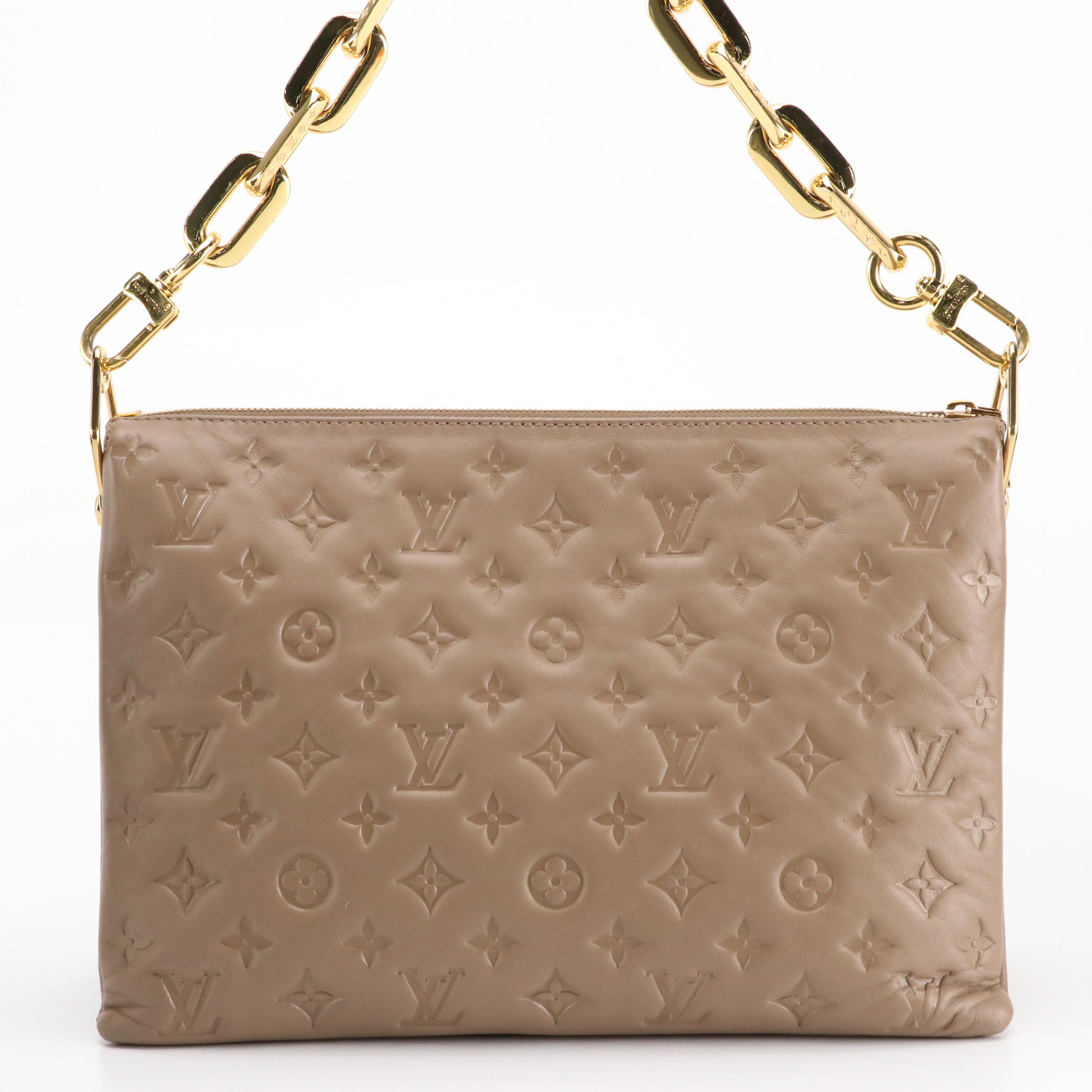 Louis Vuitton Coussin MM Two-Way Bag in Taupe Embossed Lambskin Leather