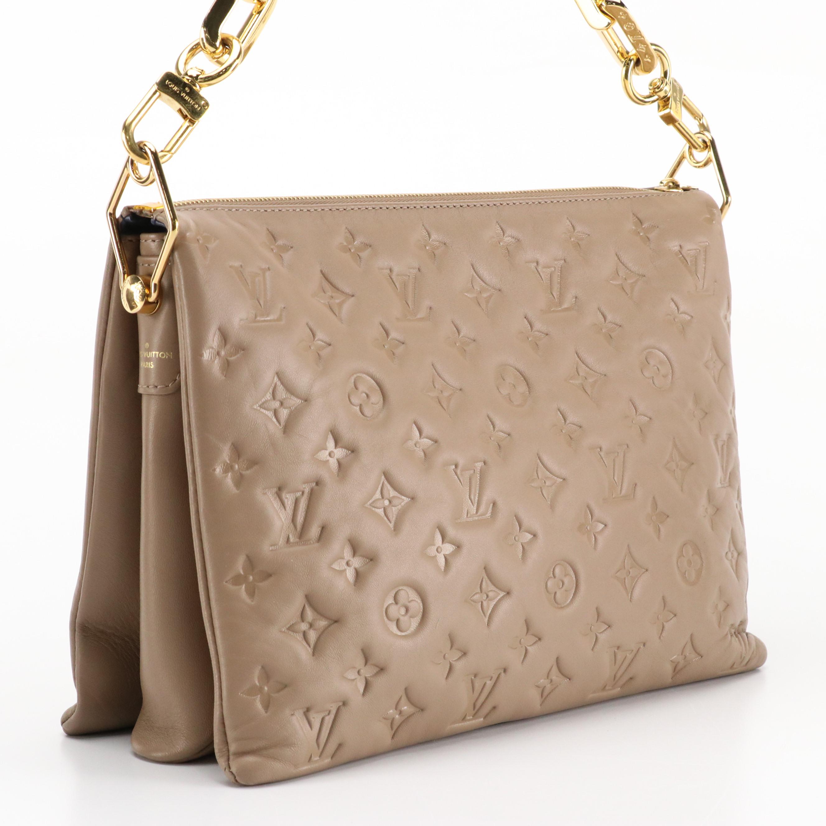 Louis Vuitton Coussin MM Two-Way Bag in Taupe Embossed Lambskin Leather