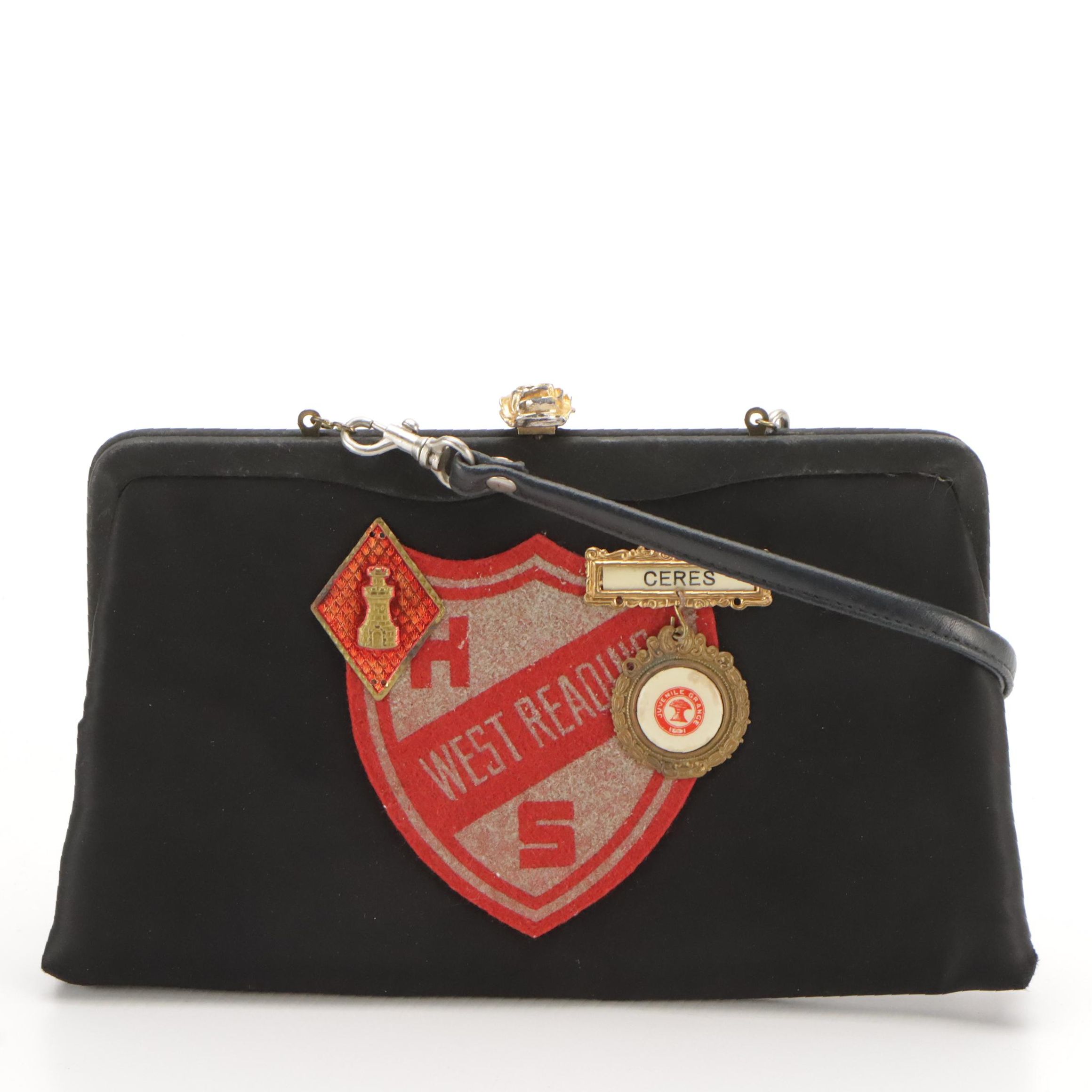 Reworked Mid-20th Century Convertible Frame Bag in Embellished Satin