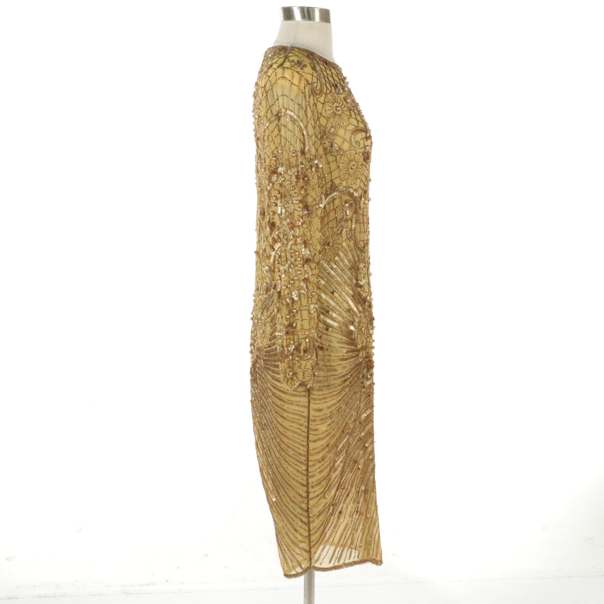 Lillie Rubin Vintage Sequin and Bead Embellished Silk Evening Dress
