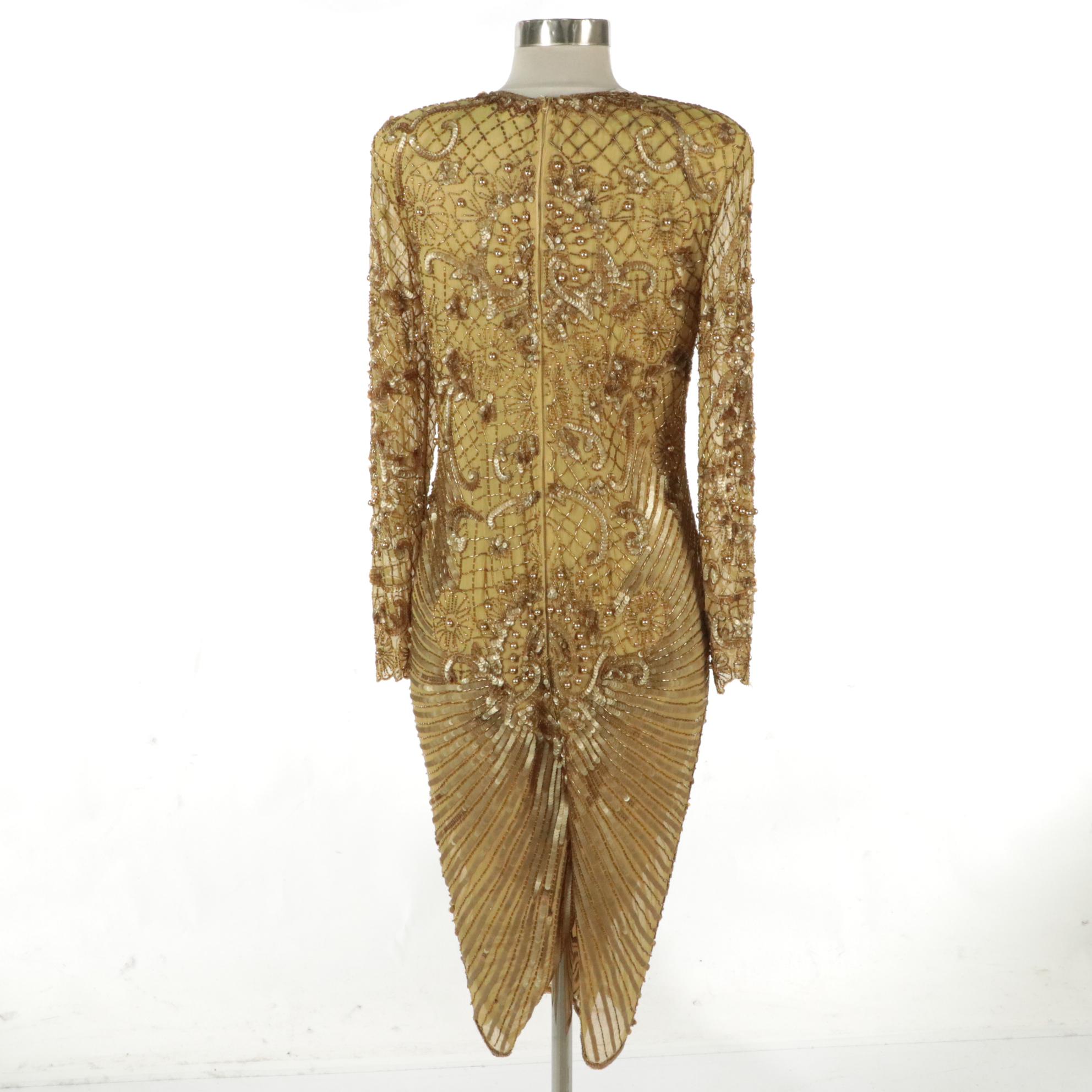Lillie Rubin Vintage Sequin and Bead Embellished Silk Evening Dress