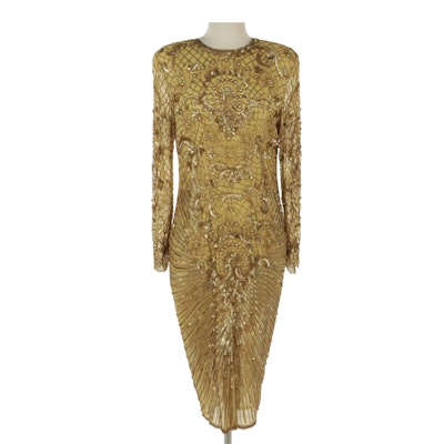 Lillie Rubin Vintage Sequin and Bead Embellished Silk Evening Dress Lillie Rubin Vintage Sequin and Bead Embellished Silk Evening Dress
