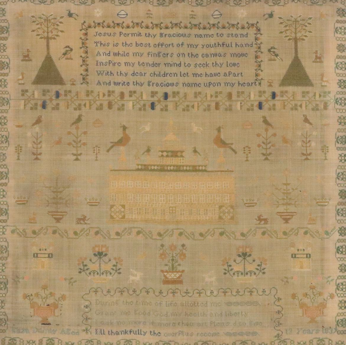 Hand-Embroidered Cross Stitch Sampler Panel With Prayer, 1837