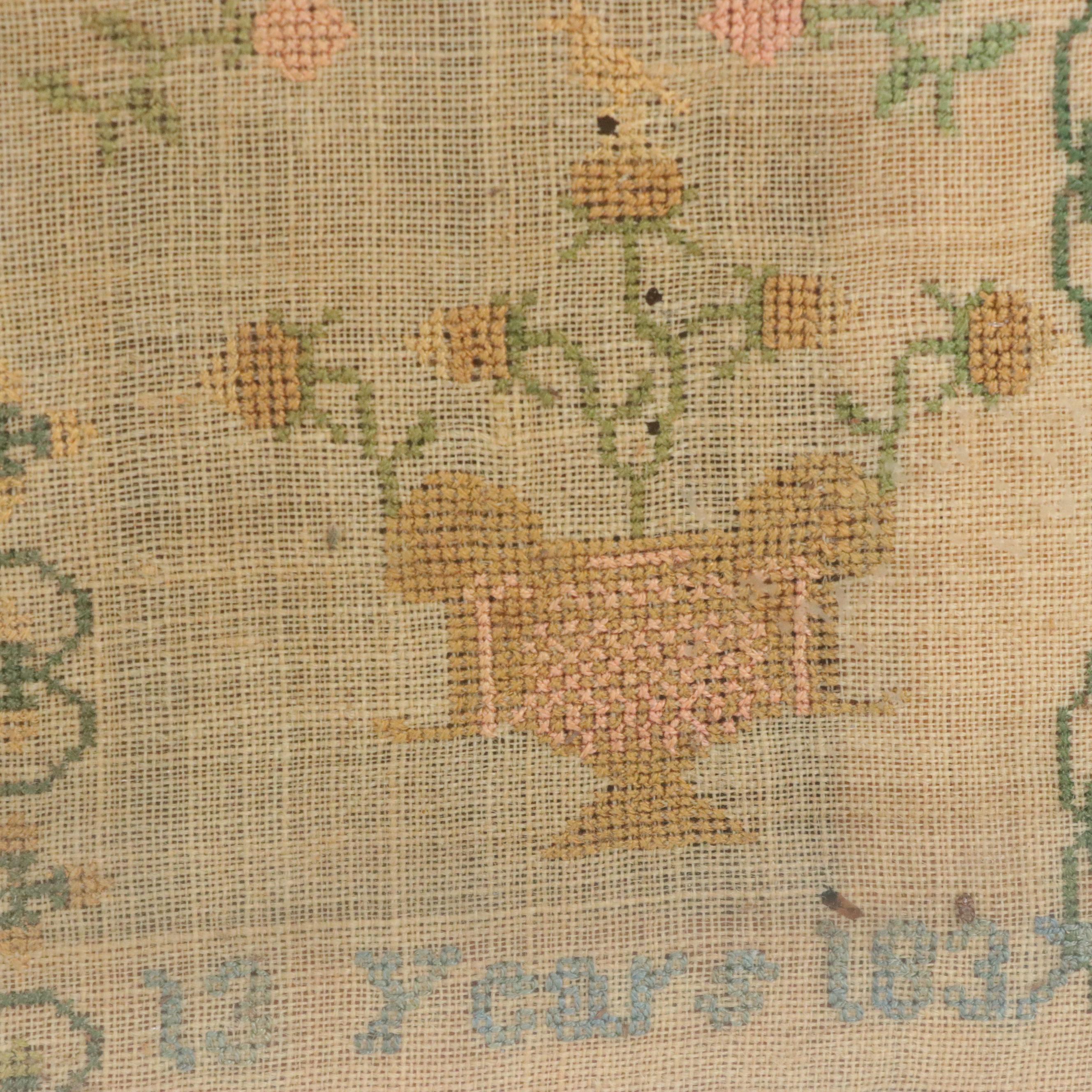 Hand-Embroidered Cross Stitch Sampler Panel With Prayer, 1837