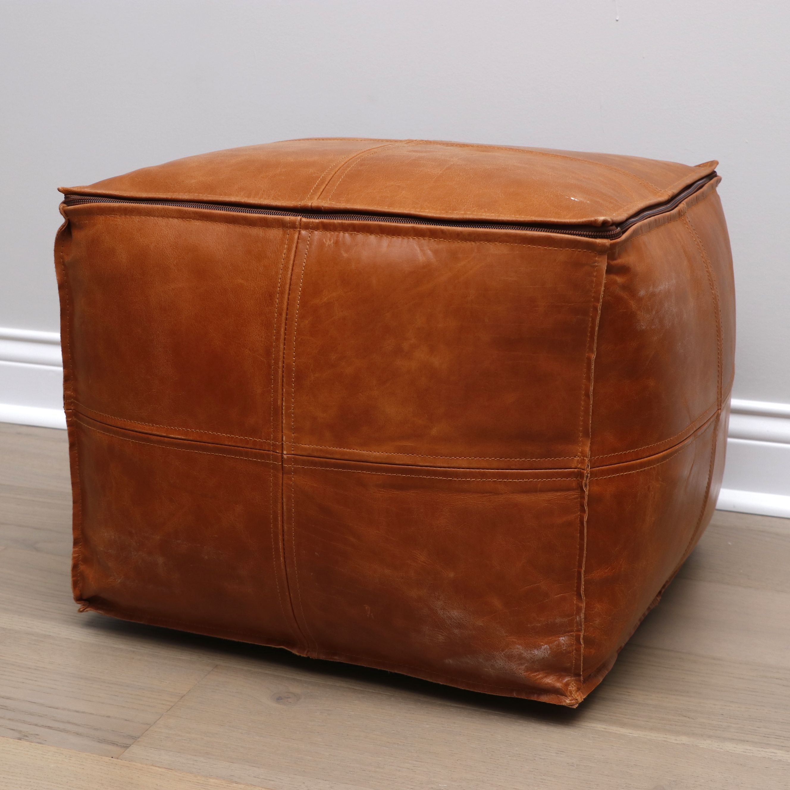 Pair of Square Leather Poufs
