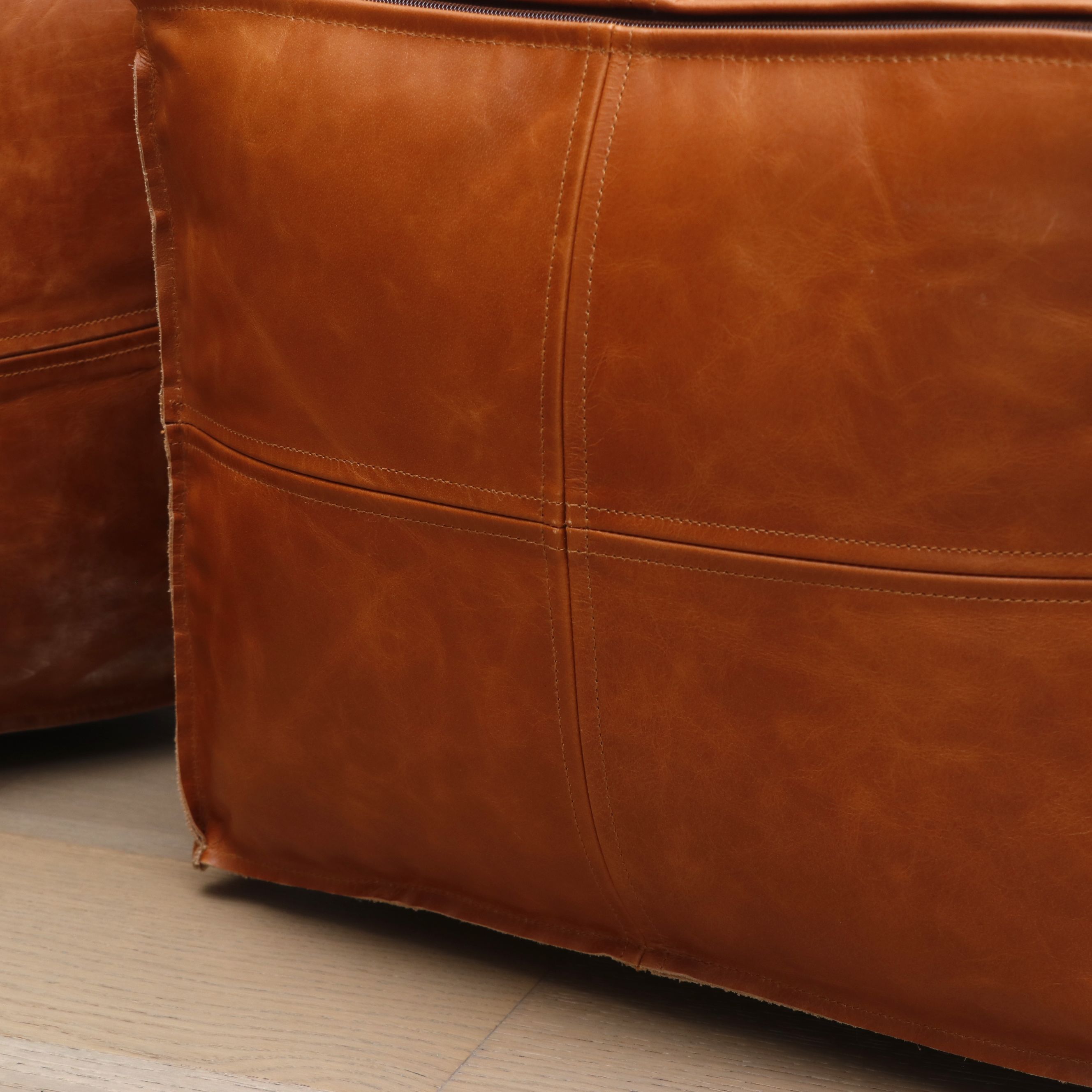 Pair of Square Leather Poufs