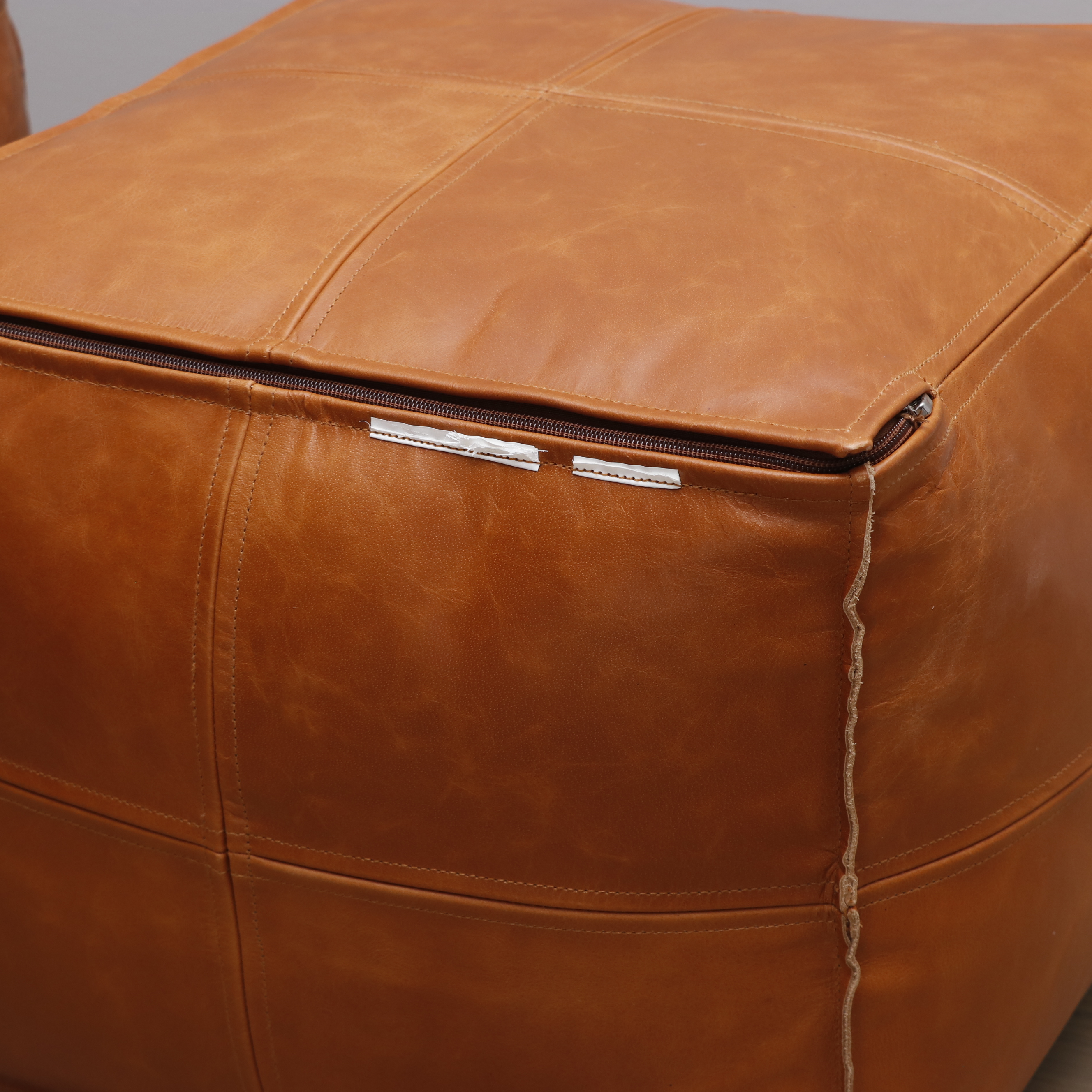 Pair of Square Leather Poufs