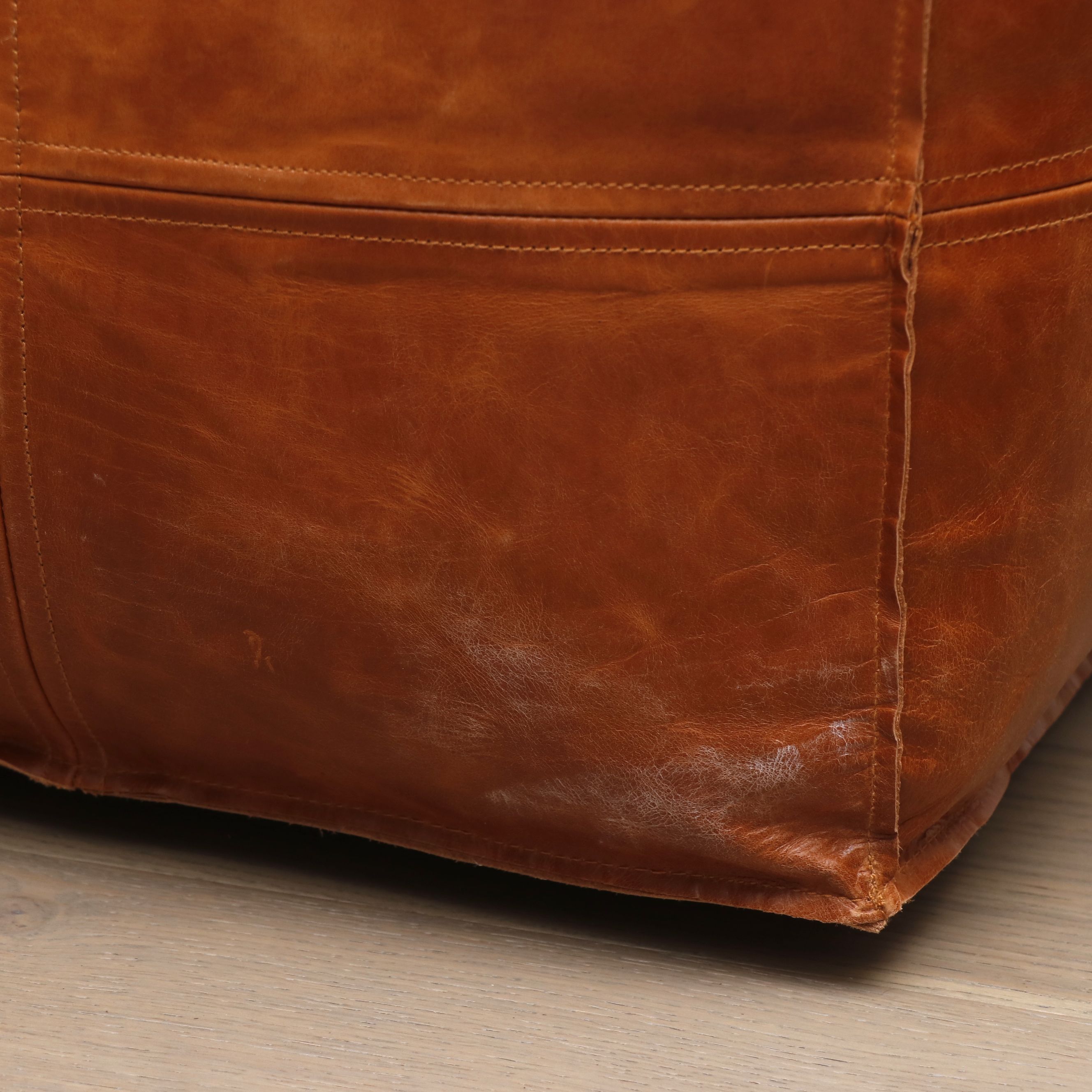 Pair of Square Leather Poufs