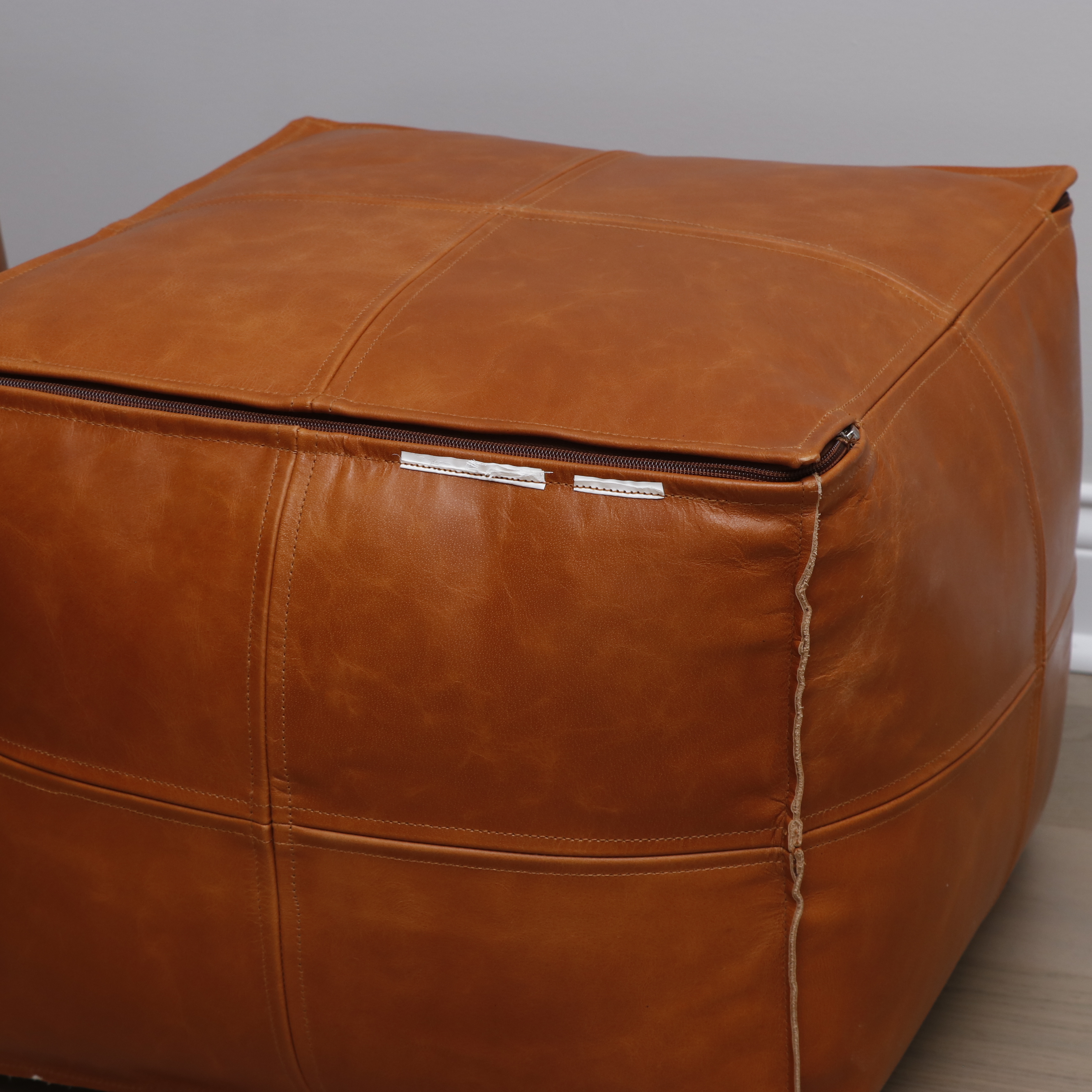 Pair of Square Leather Poufs