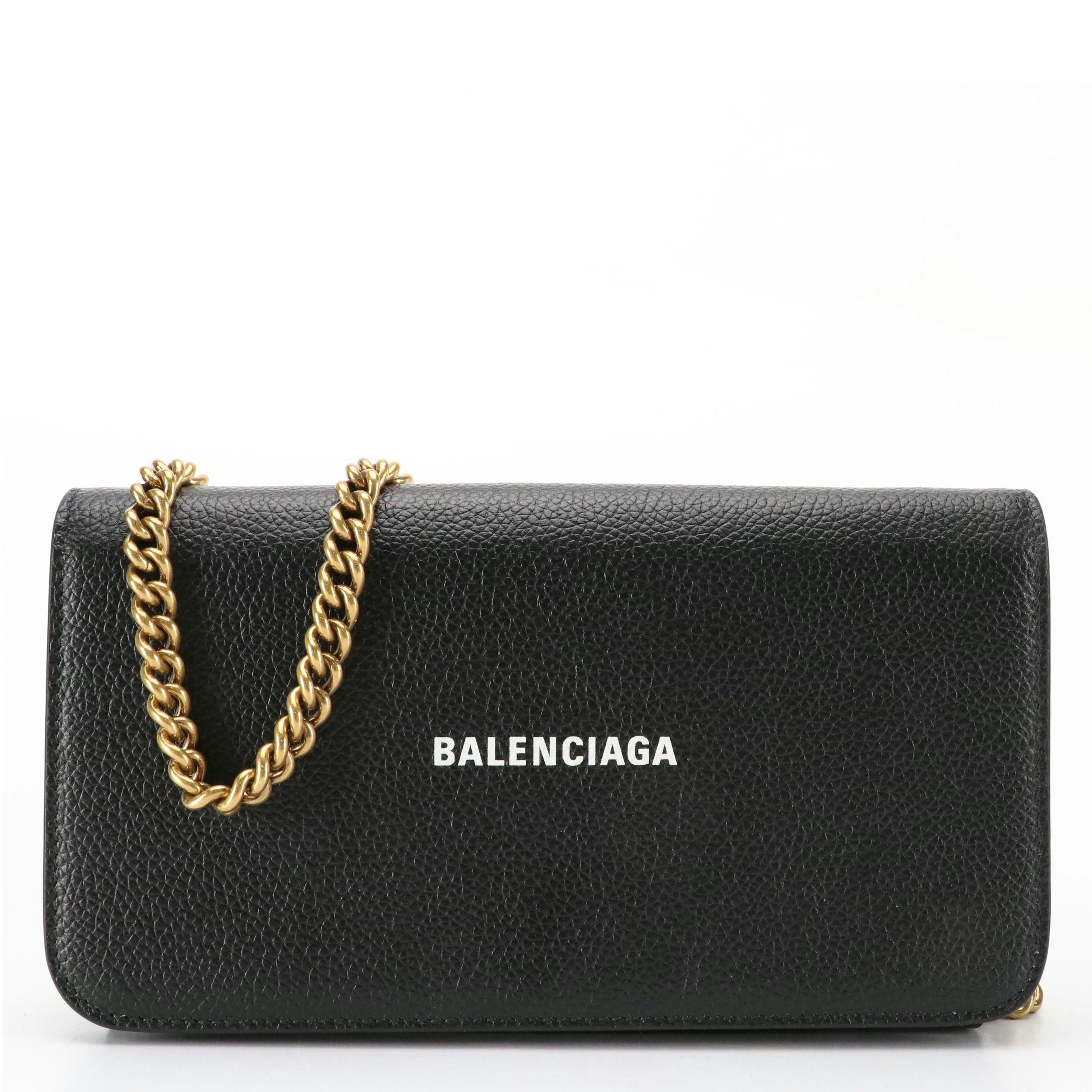 Balenciaga Cash Phone Chain Wallet in Black Grained Leather