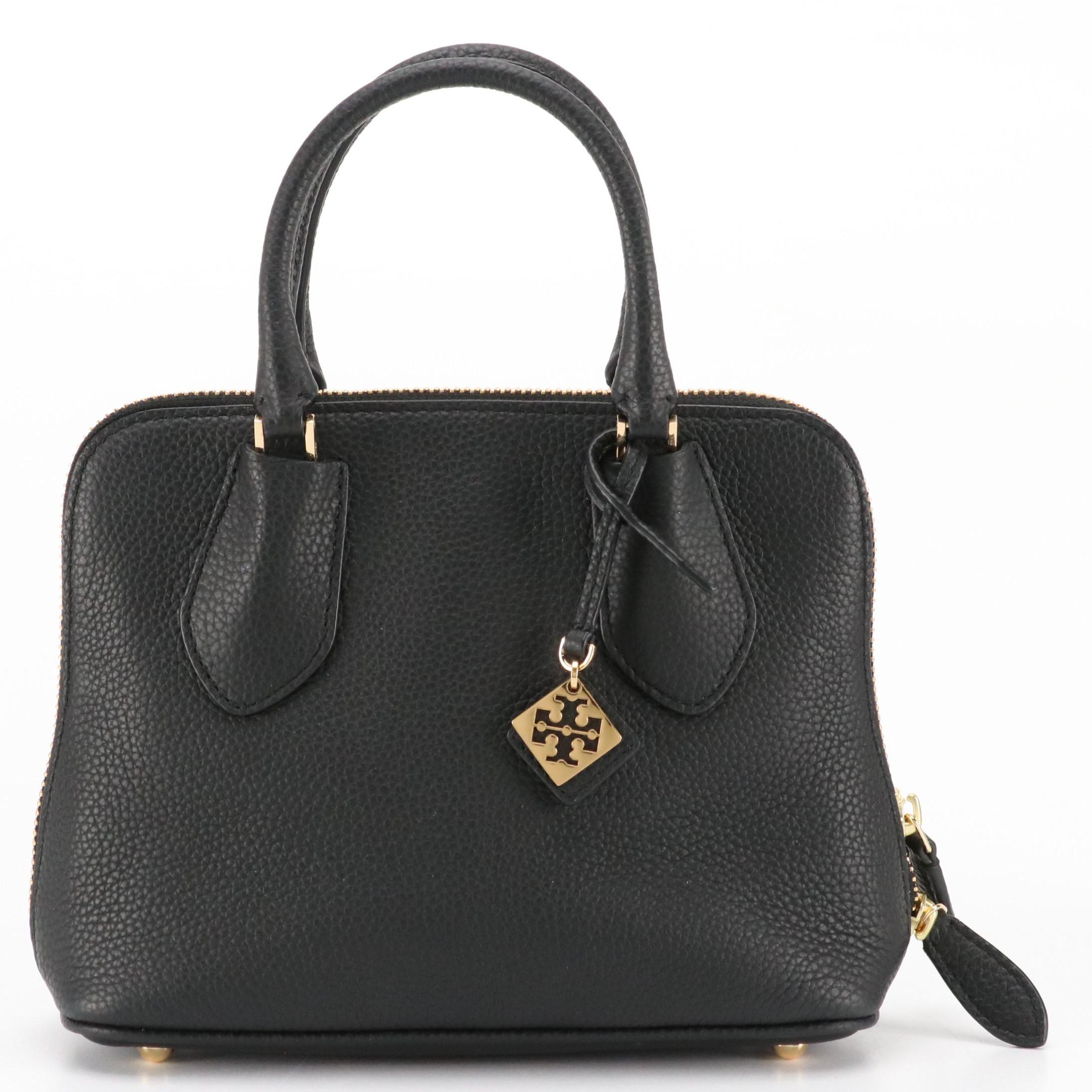 Tory Burch Mini Two-Way Swing Bag in Black Grained Leather