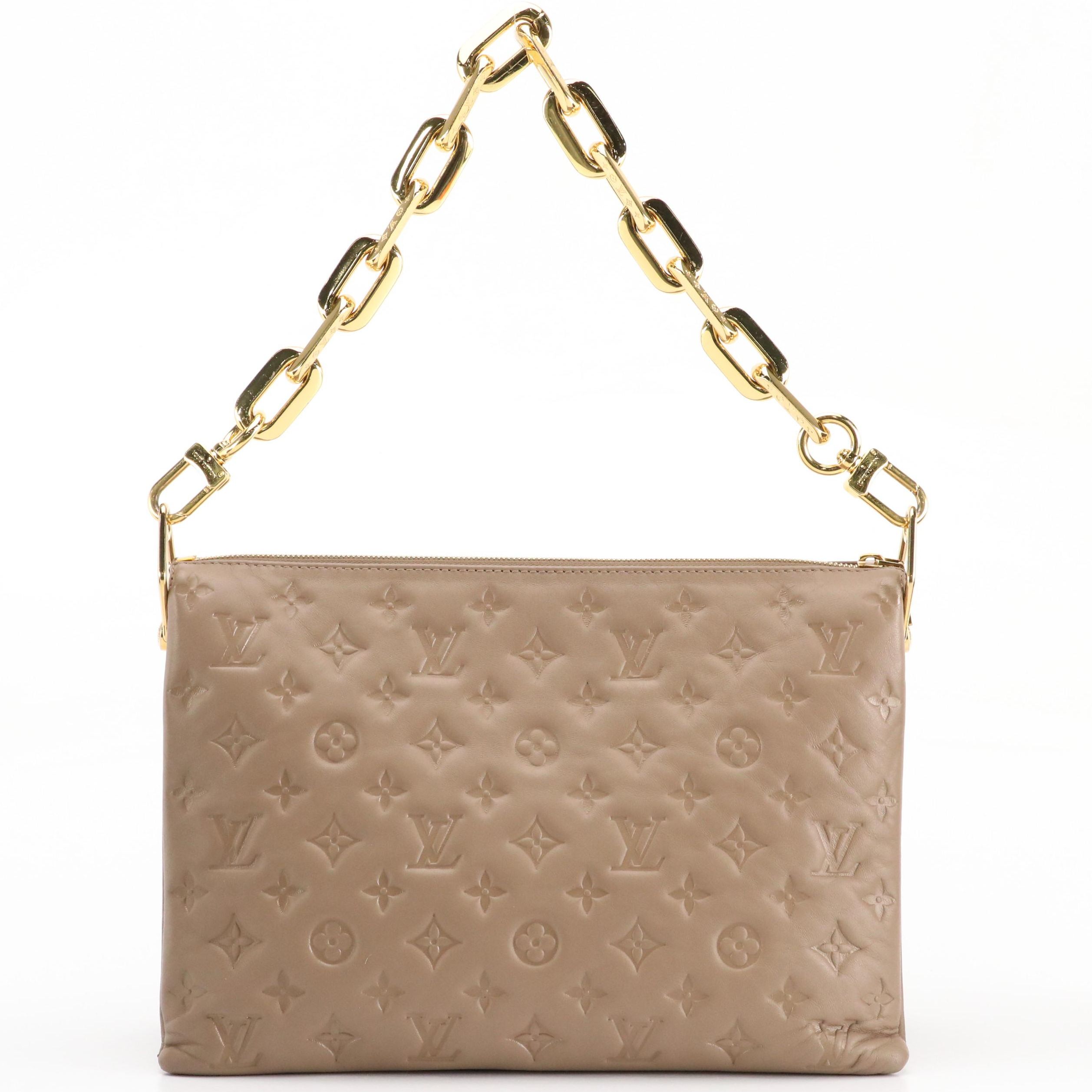 Louis Vuitton Coussin MM Two-Way Bag in Taupe Embossed Lambskin Leather
