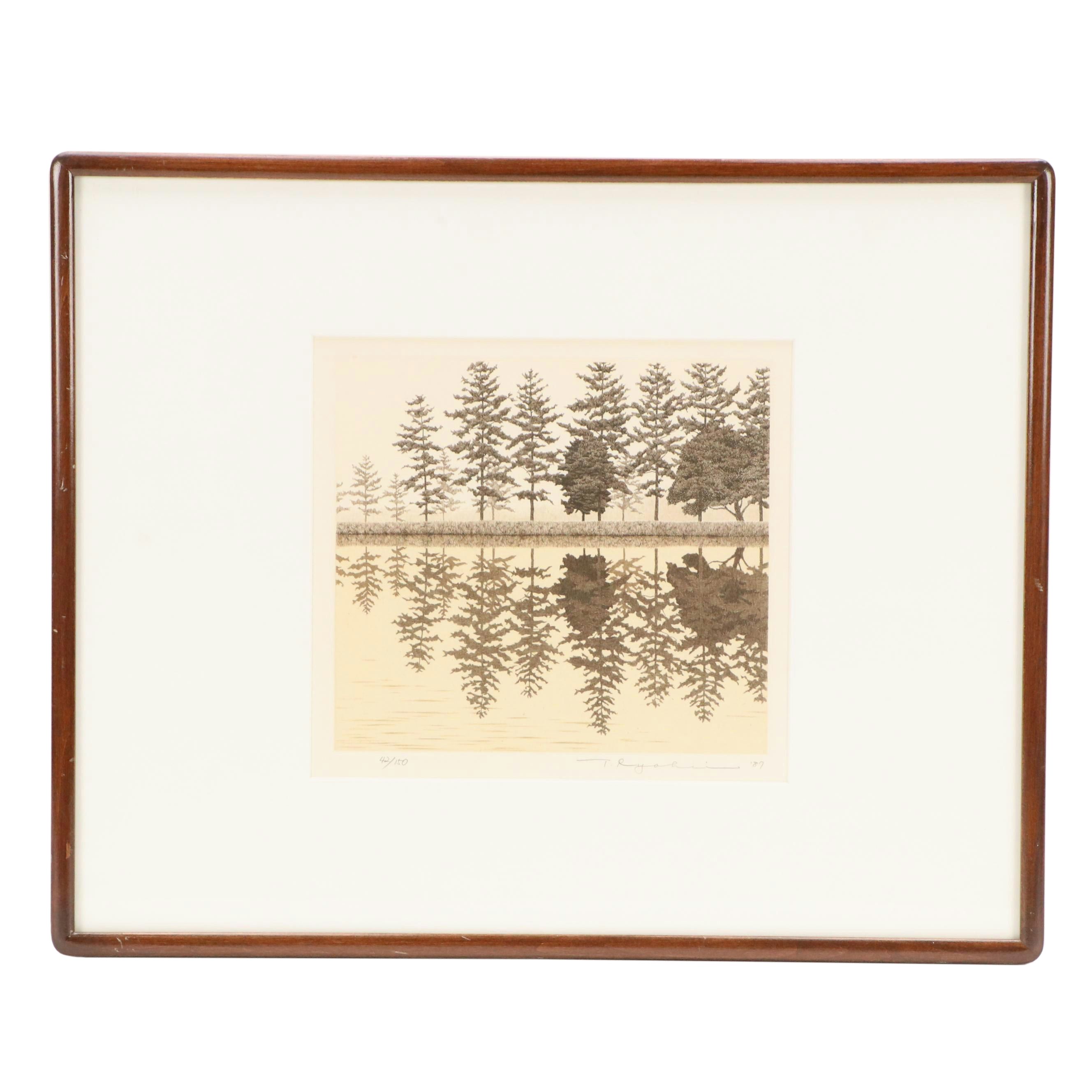 Tanaka Ryōhei Etching "Reflection," 1987