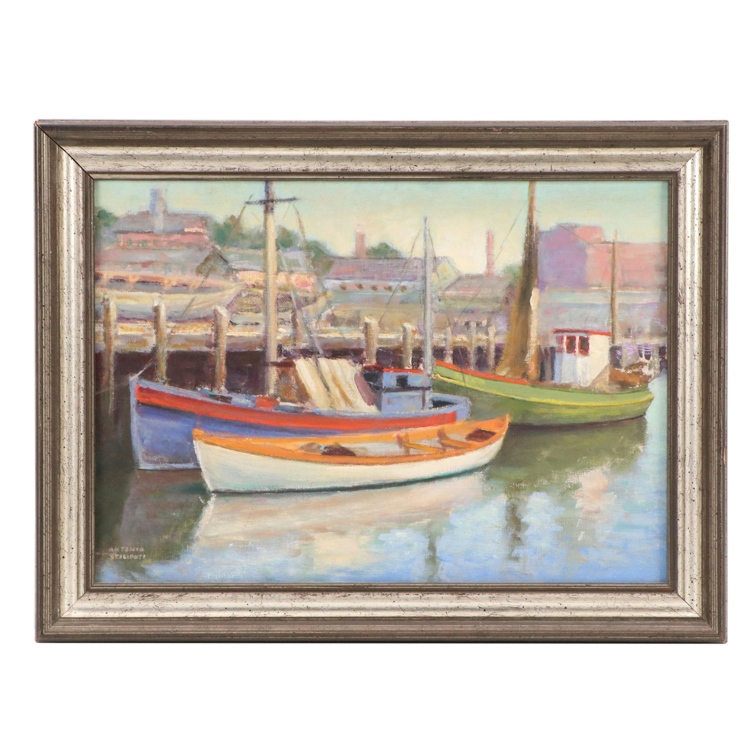 Antonio Scilipoti Harbor Scene Oil Painting