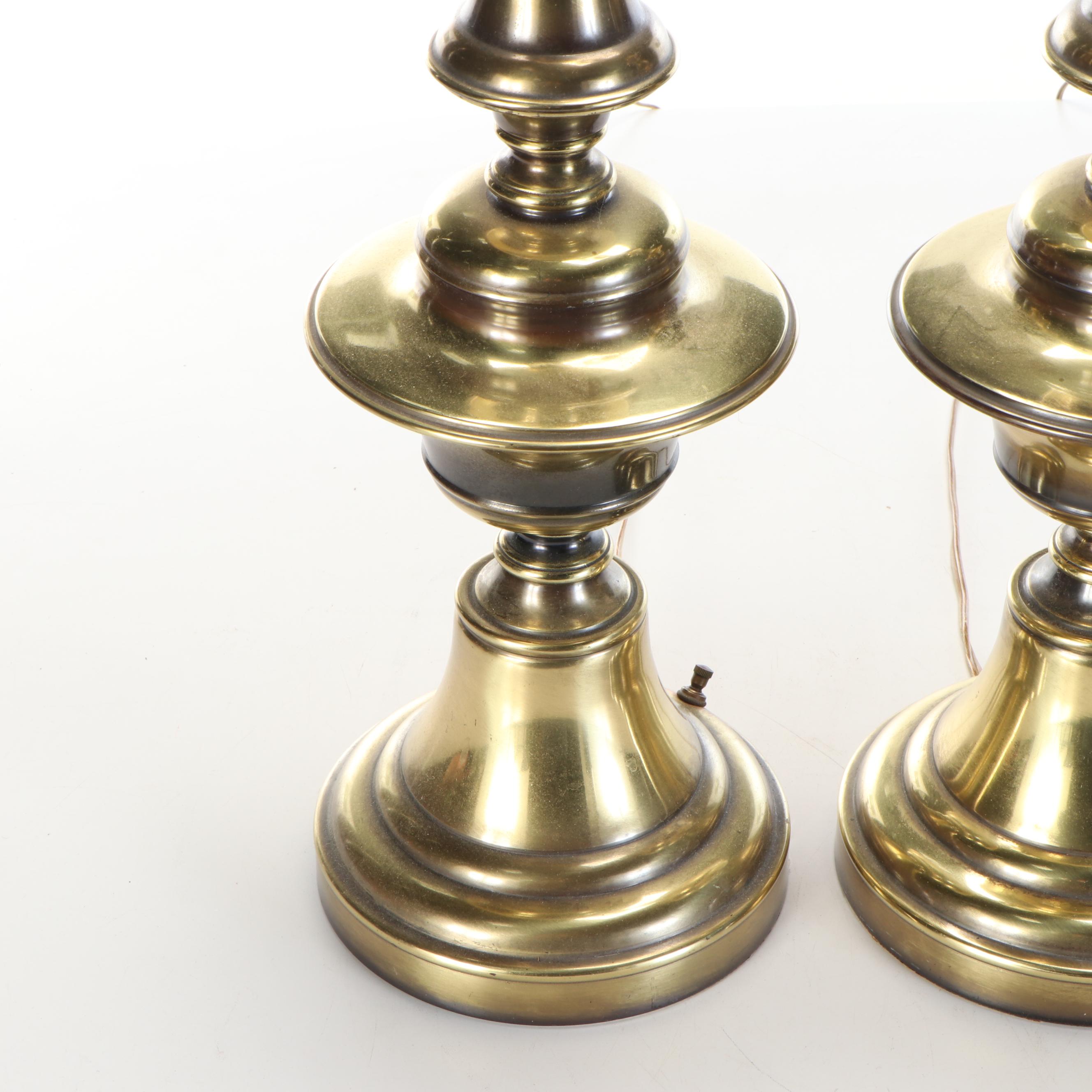 Pair of Rembrandt Style Brass Torchère Table Lamps, Mid to Late 20th Century