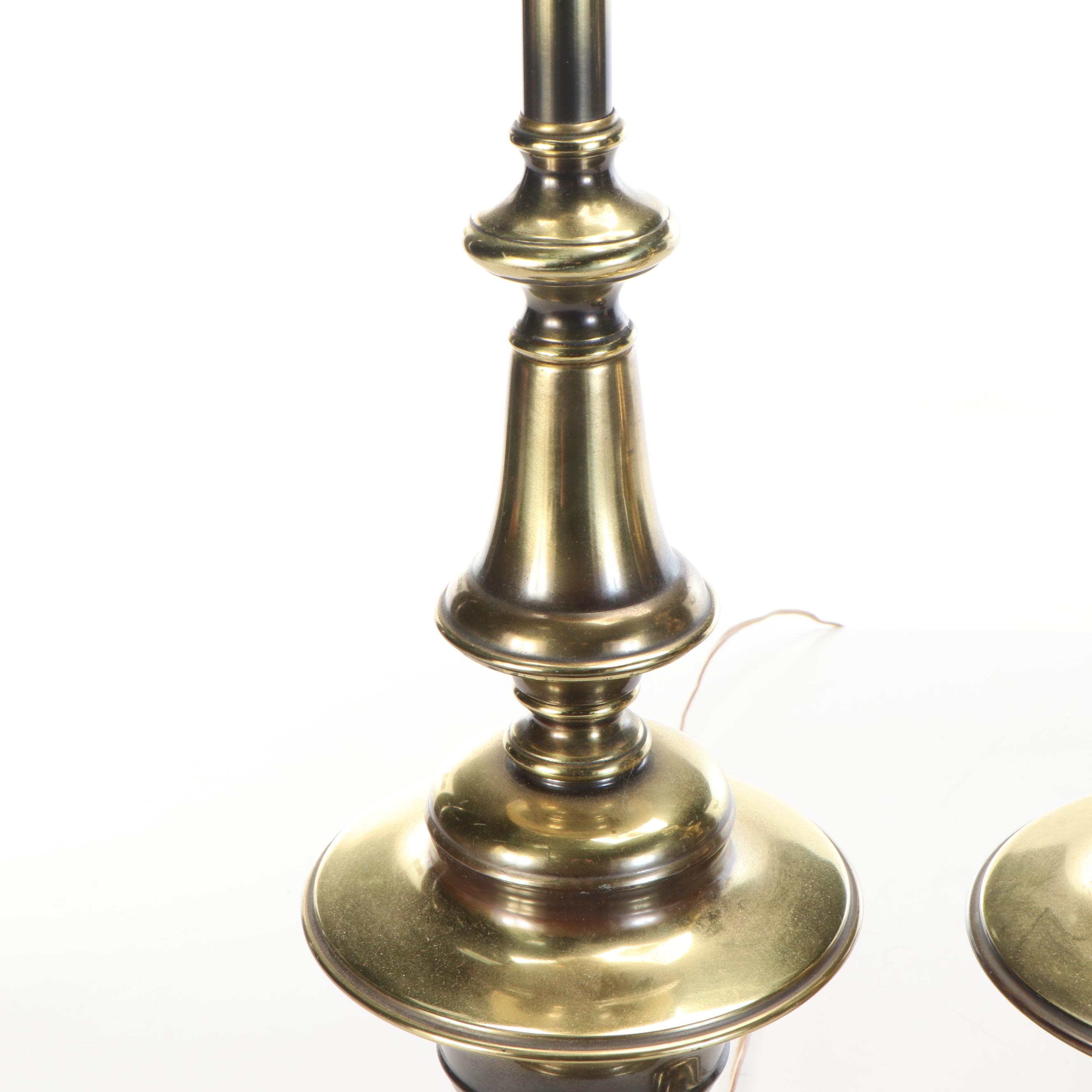 Pair of Rembrandt Style Brass Torchère Table Lamps, Mid to Late 20th Century