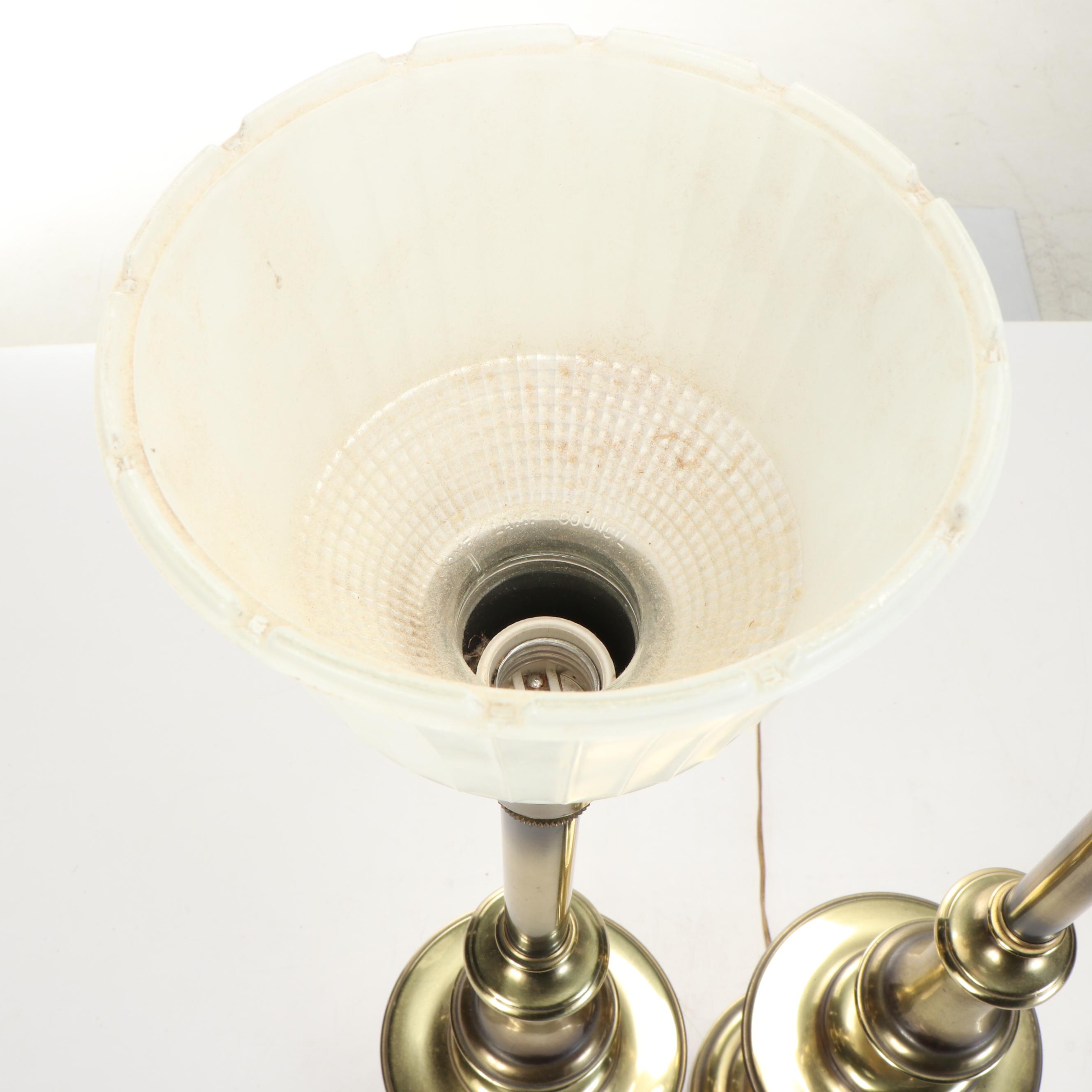 Pair of Rembrandt Style Brass Torchère Table Lamps, Mid to Late 20th Century