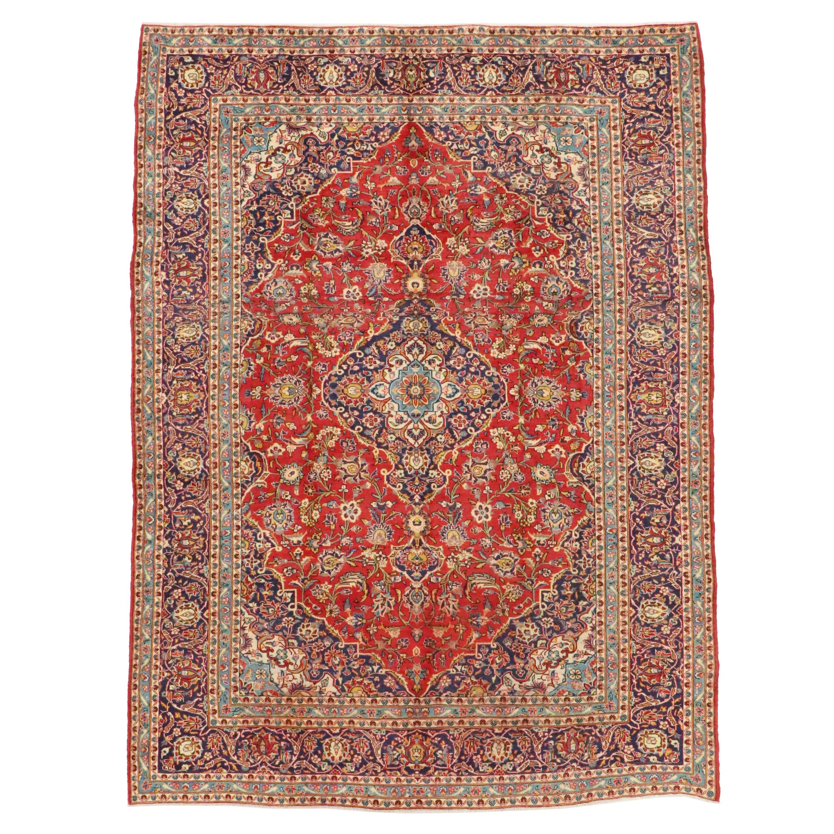 9'6 x 12'9 Hand-Knotted Persian Kashan Room-Sized Rug