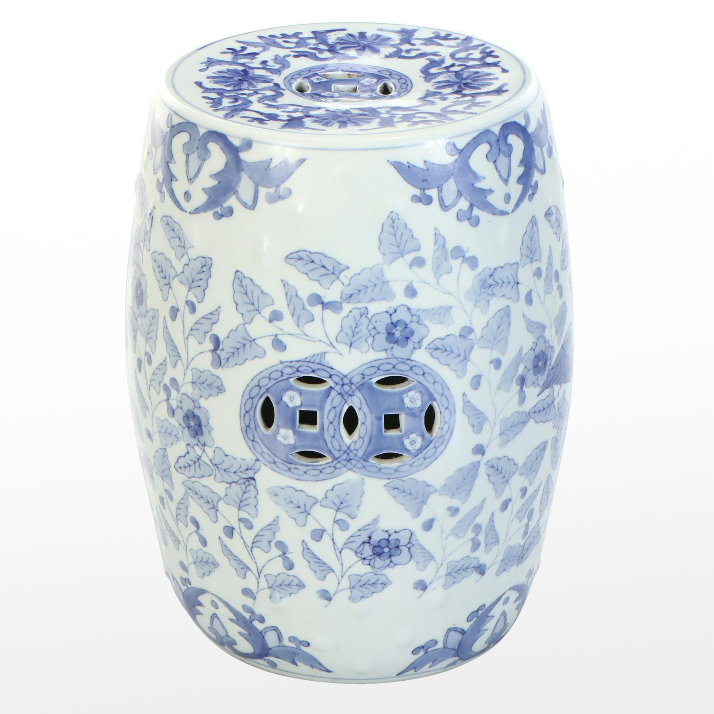 Blue and White Chinoiserie Pierced Ceramic Garden Stool