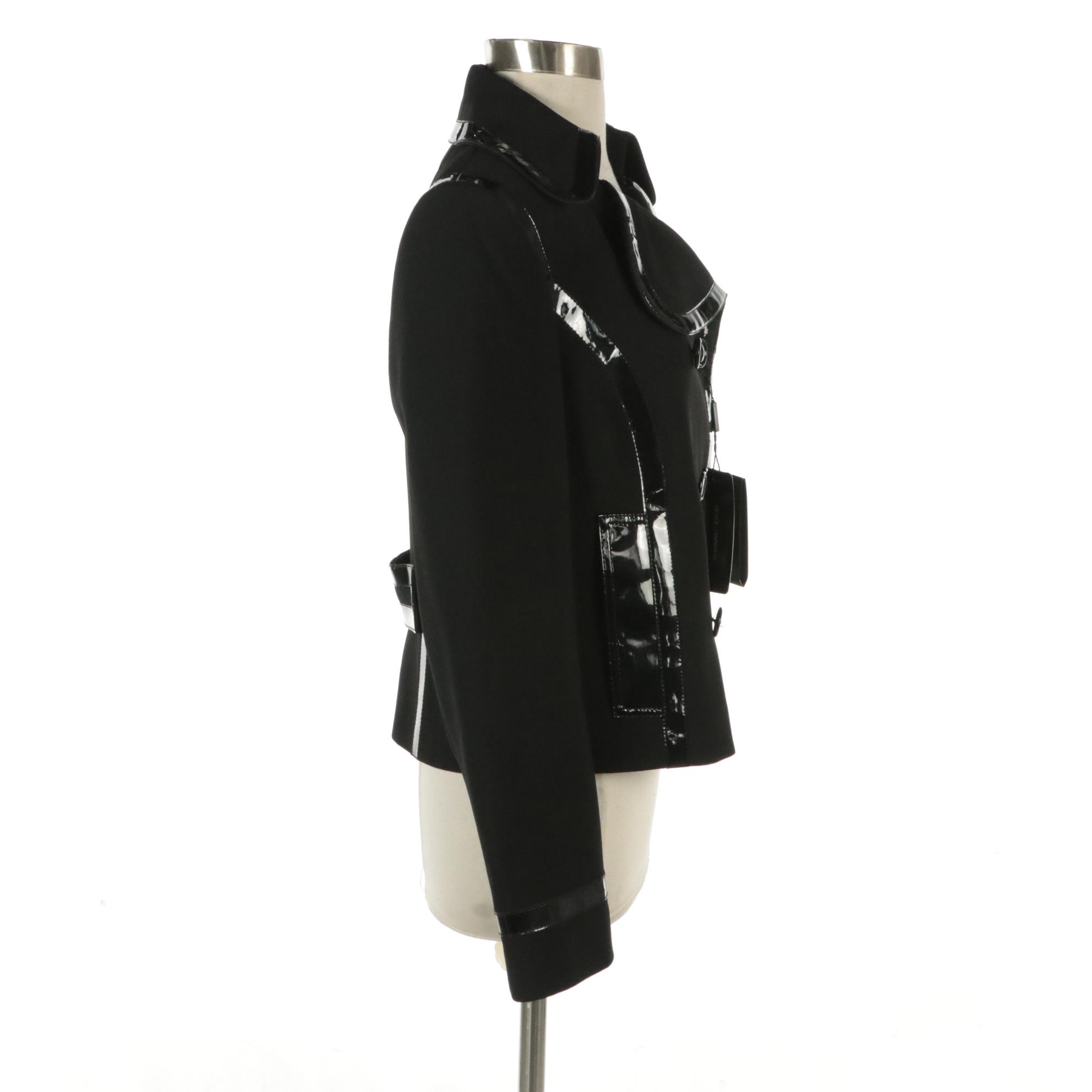 Dolce & Gabbana Black Patent Leather Trimmed Wool Blend Blazer, With Tags