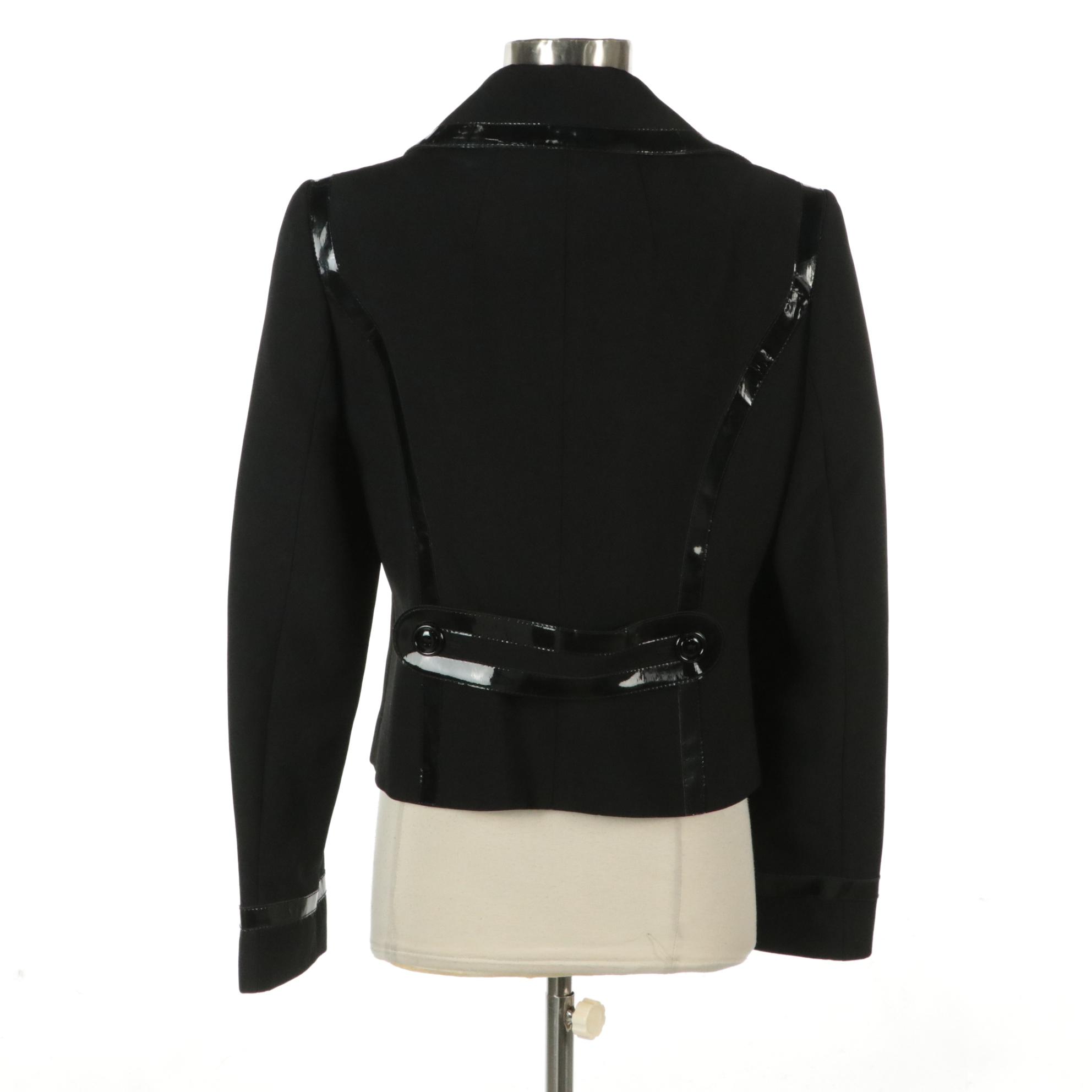 Dolce & Gabbana Black Patent Leather Trimmed Wool Blend Blazer, With Tags