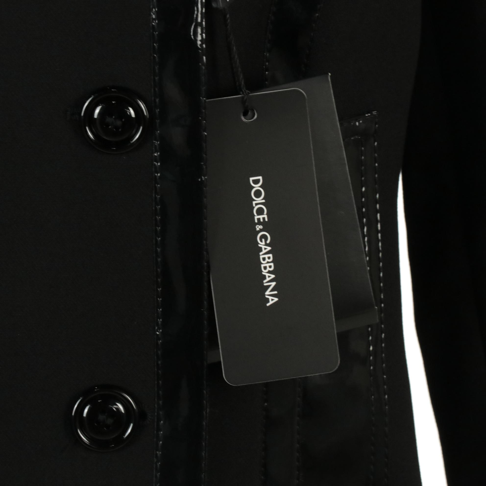 Dolce & Gabbana Black Patent Leather Trimmed Wool Blend Blazer, With Tags