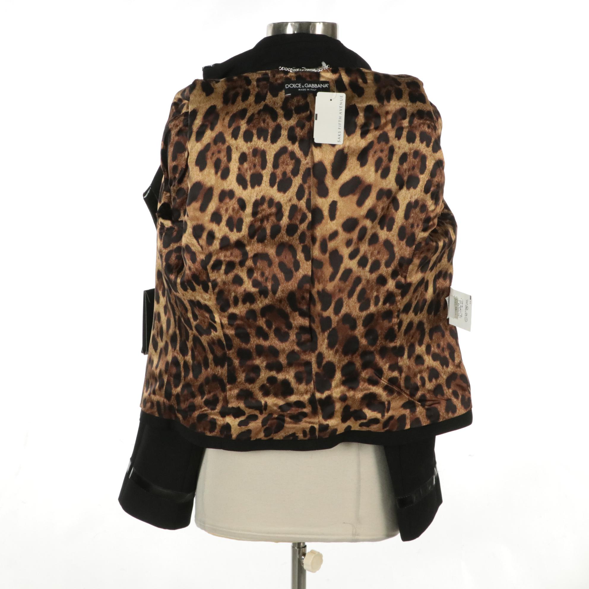 Dolce & Gabbana Black Patent Leather Trimmed Wool Blend Blazer, With Tags